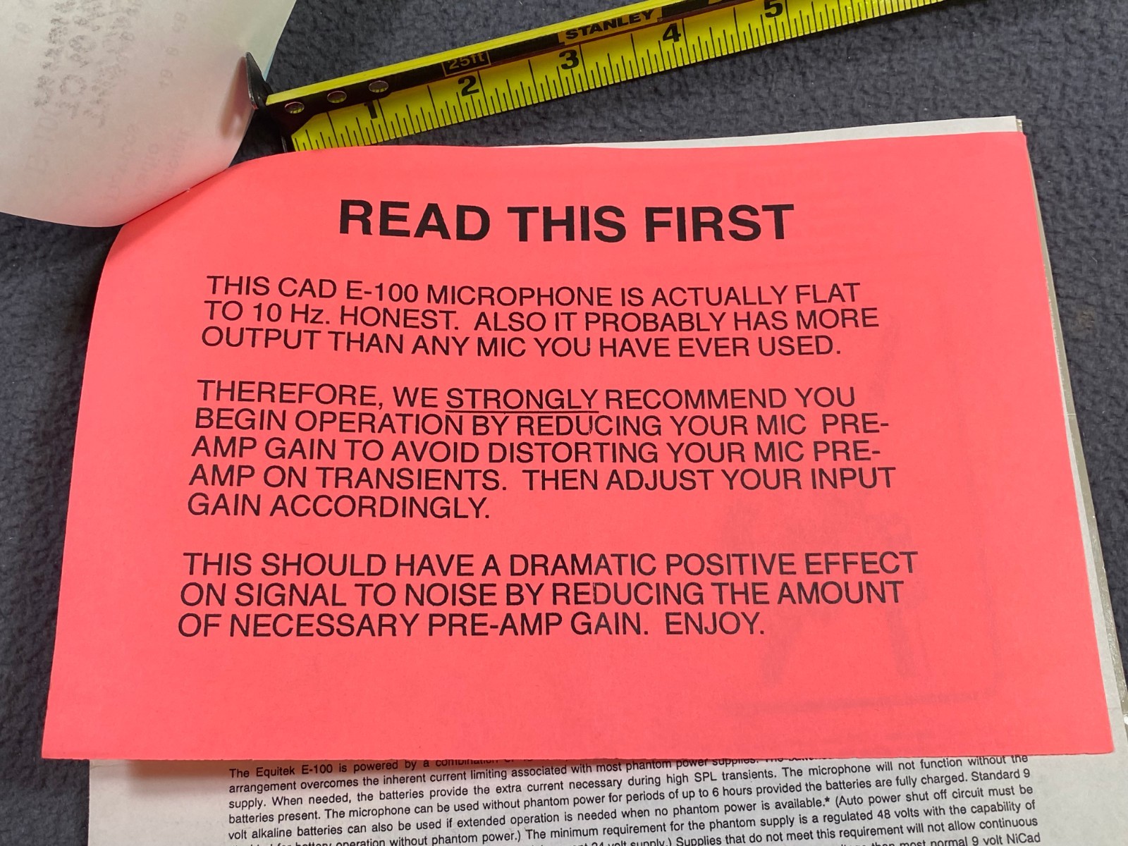 CAD E100 Condenser Microphone Manual w/ Spec Sheet