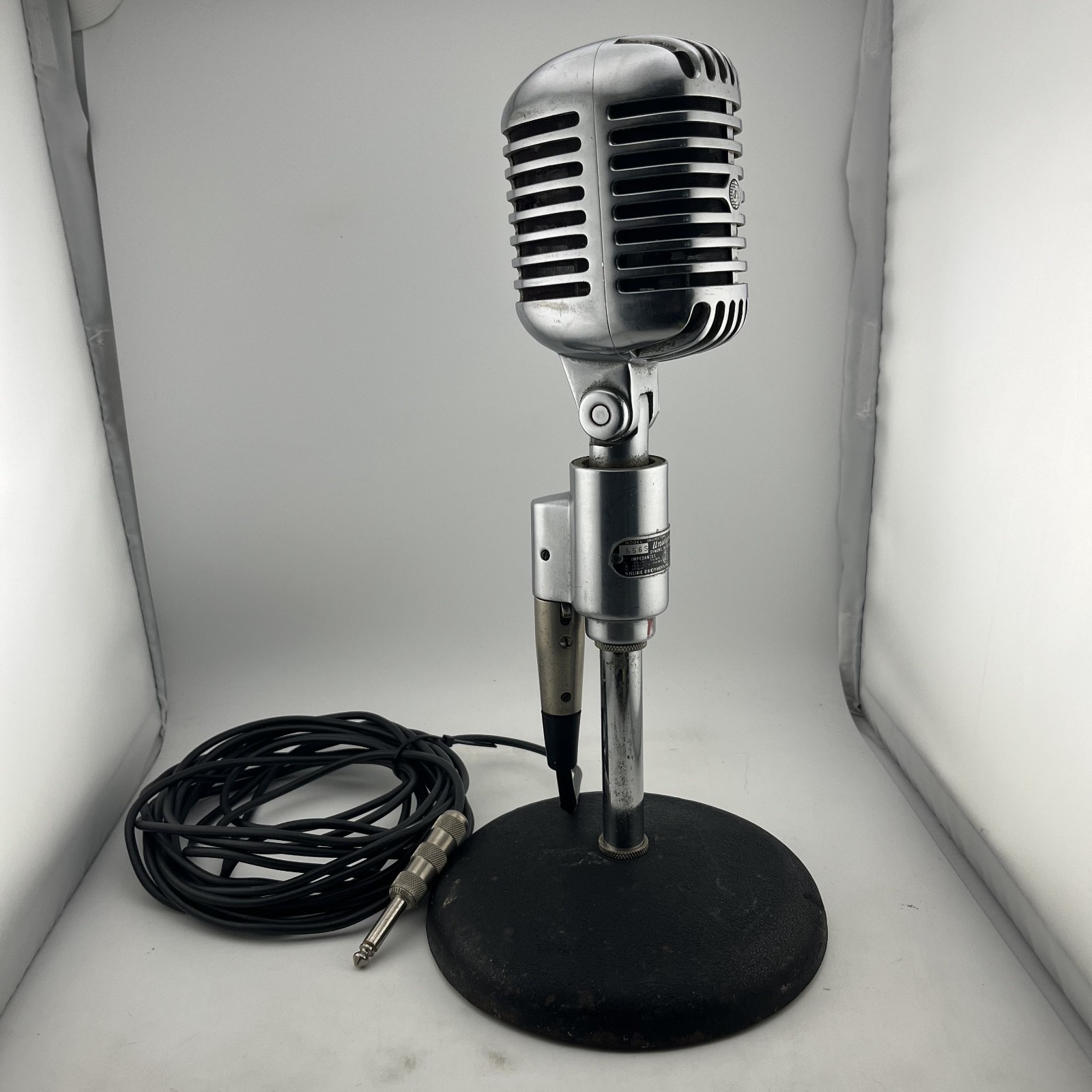 Shure Unidyne 556S Microphone 1950’s Black Label tested w/ stand & 20′ cable