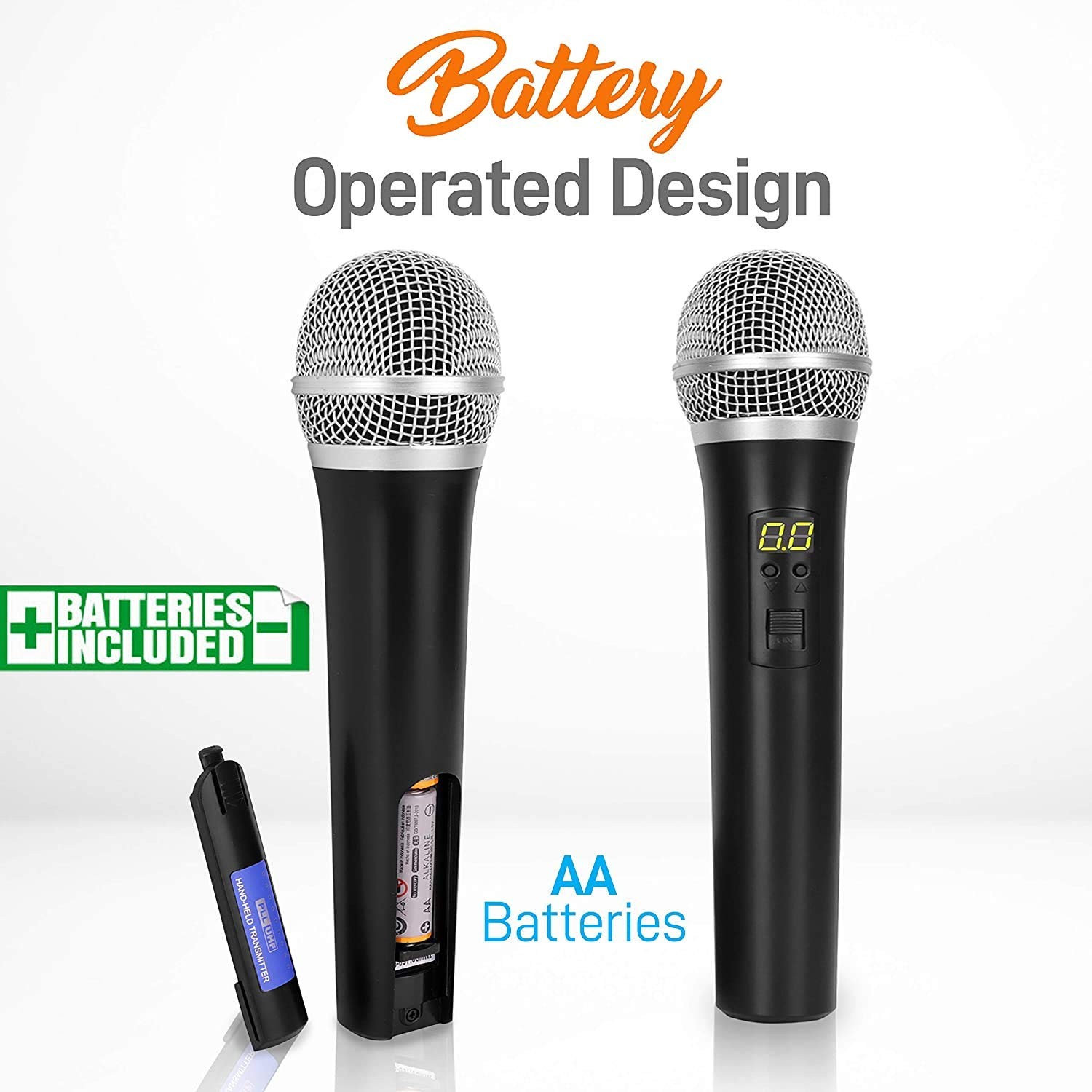 Pyle Professional Wireless Handheld Microphone System – Dual UHF Band, Black