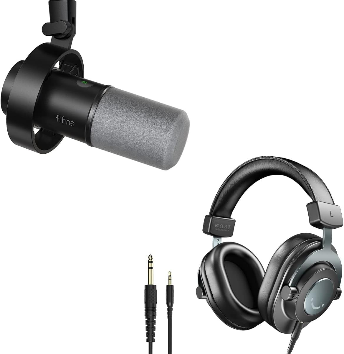 Dynamic Microphone Bundle with Studio Monitor Headphones, XLR/USB Podcast Mic wi