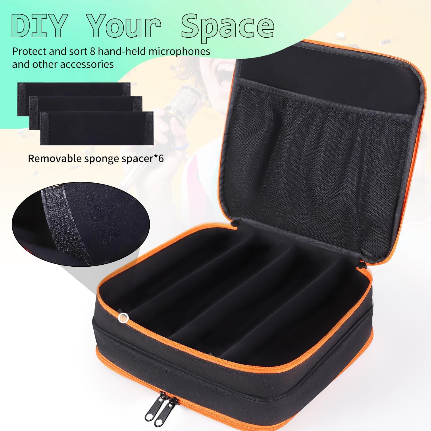 Microphone Case,Wireless Microphone Bag,Portable Storage Case | 8 Slots Mic Carr