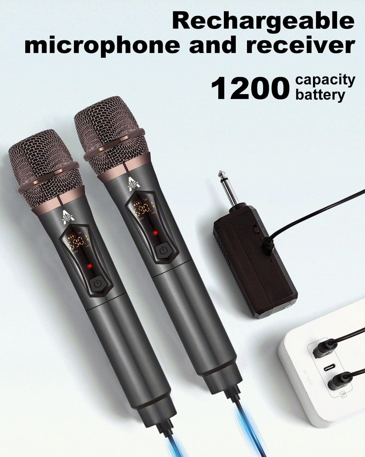 Professional Handheld Wireless Microphone System – 200ft Range, 50H Battery Life