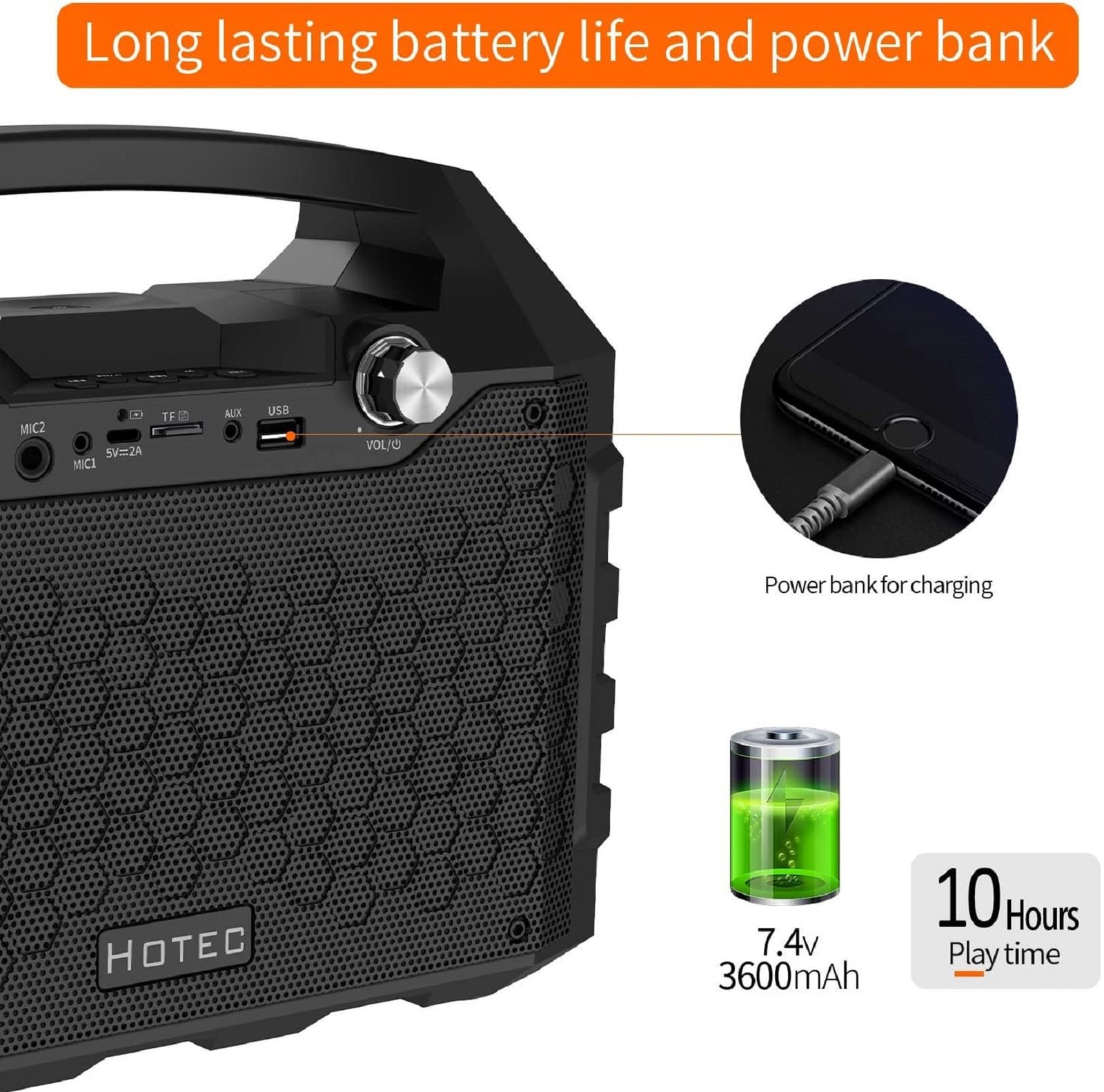 Hotec Wireless Bluetooth Portable PA Speaker System, Powerful Two mics