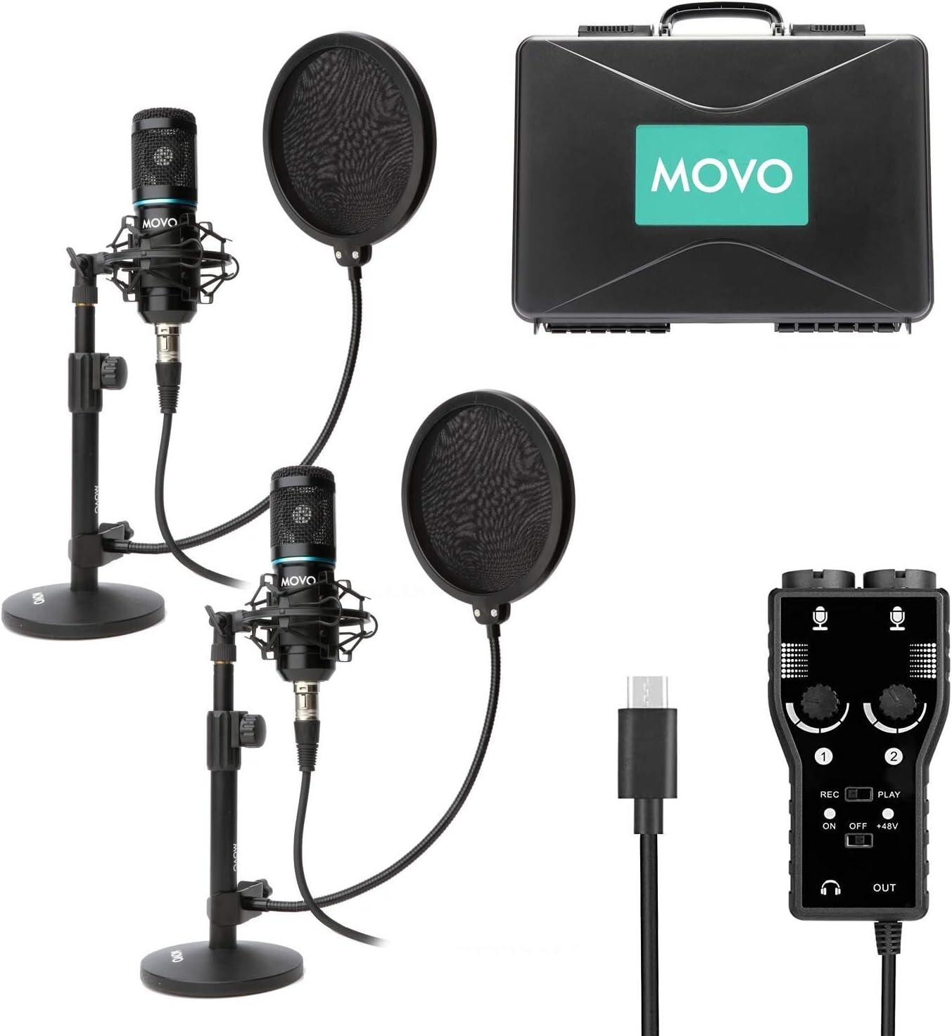 Movo Smartphone Podcast Recording Bundle Kit 2 Pack Condenser Microphones
