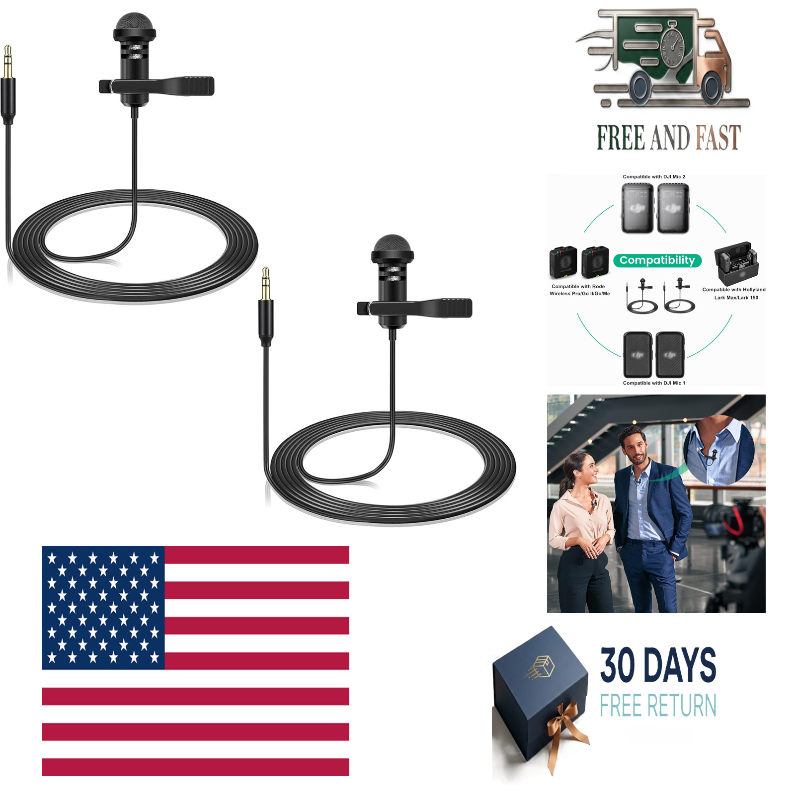 2-Pack Lavalier Microphone for DJI Mic 2 & Rode Wireless Pro Transmitters