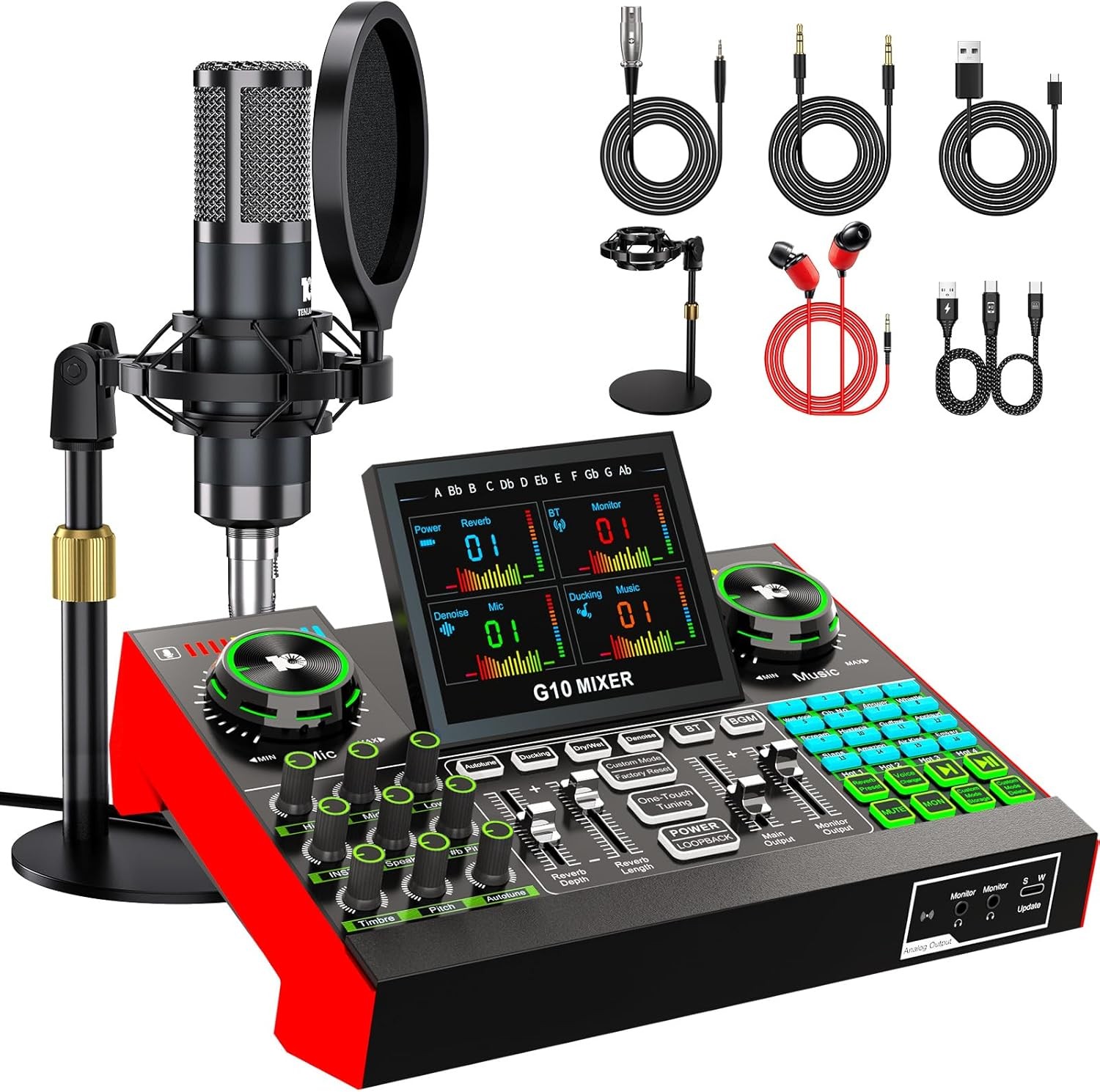 Podcast Microphone Bundle with Live Sound Board Audio Mixer Equipment