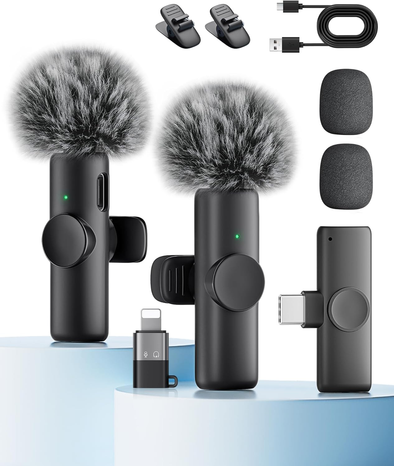Wireless Microphone for Iphone Ipad and Android Phone, 2 Pack Wireless Lavalier