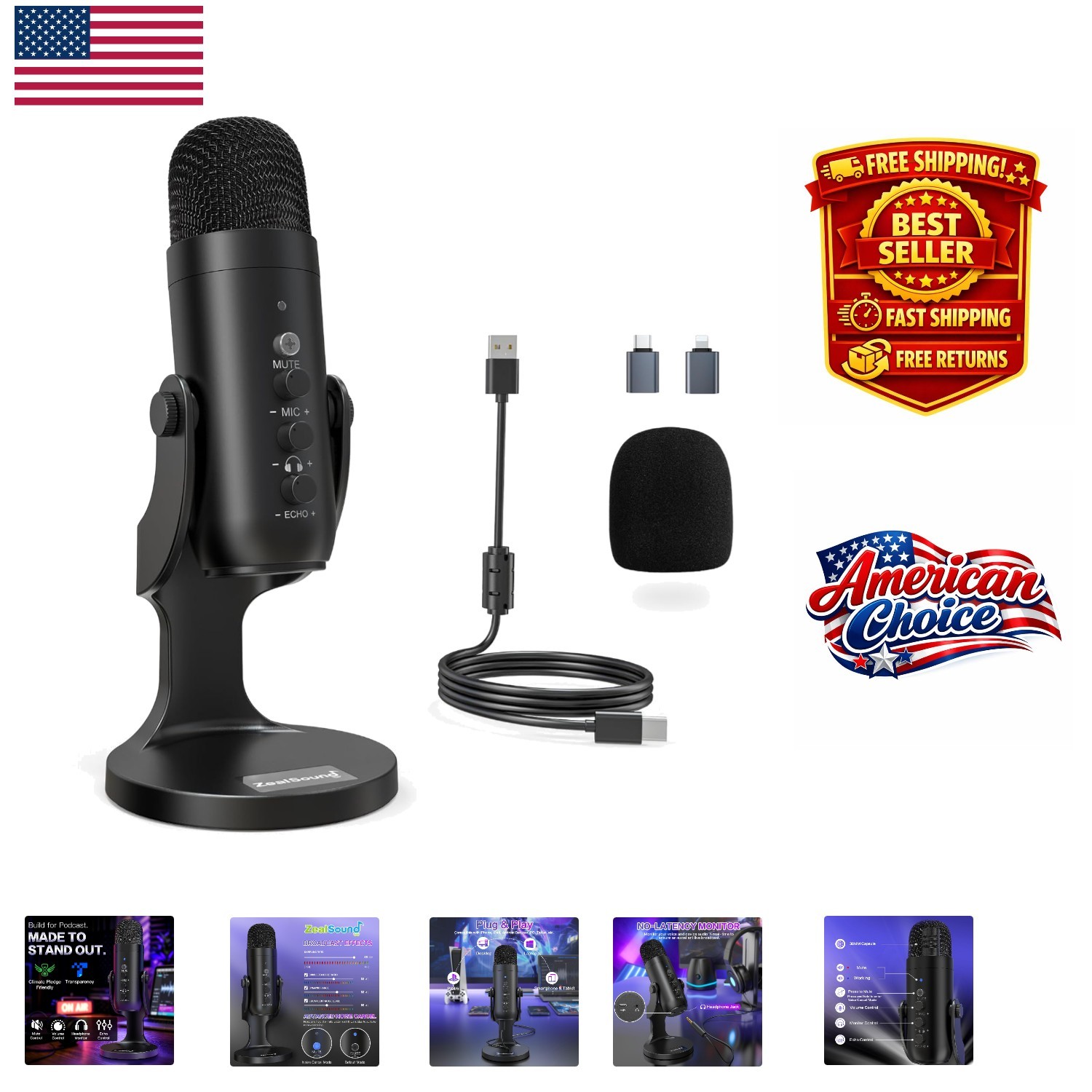 360 Rotatable USB Microphone with Instant Mute & Monitoring – Perfect for Gamers