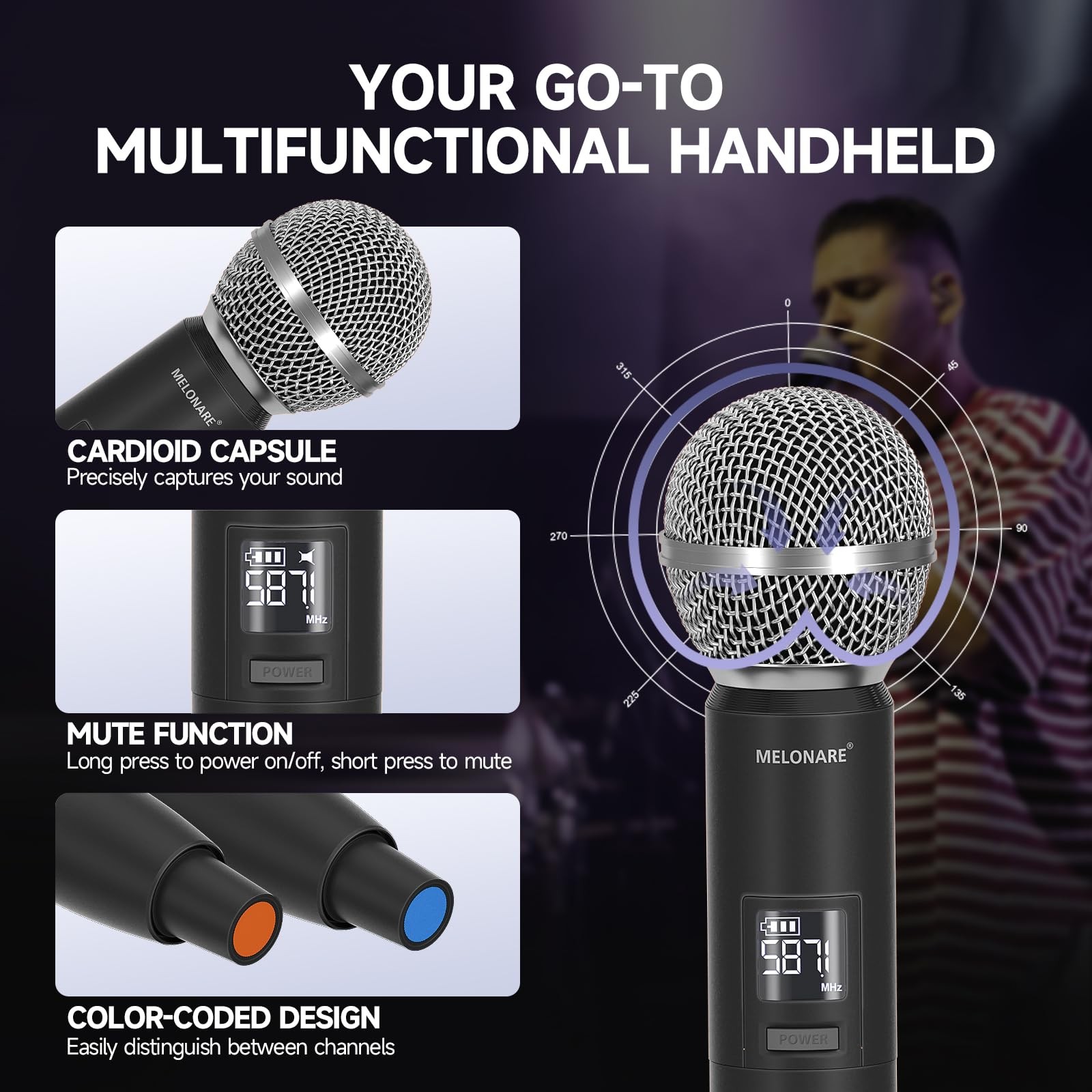 Dual Channel Wireless Microphone System, MELONARE Auto-Scan Professional Cord…