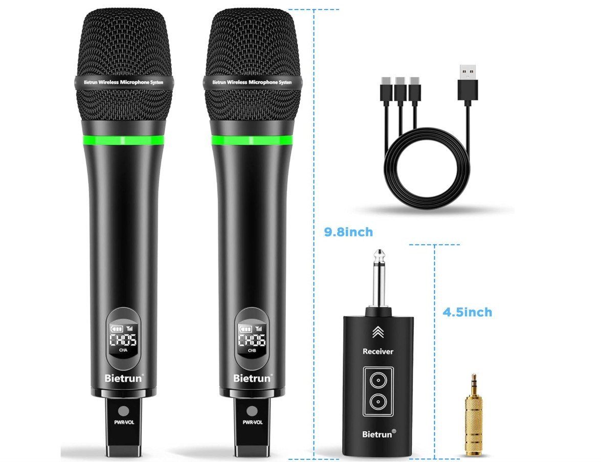 Micrófono inalámbrico recargable, con salida de 1/4 pulgadas para karaoke…