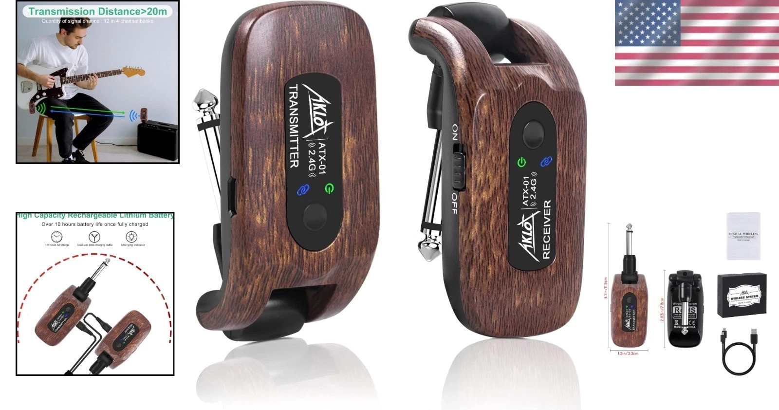 Rechargeable Wireless Guitar System – Supports Multiple Devices, 10+ Hours Play