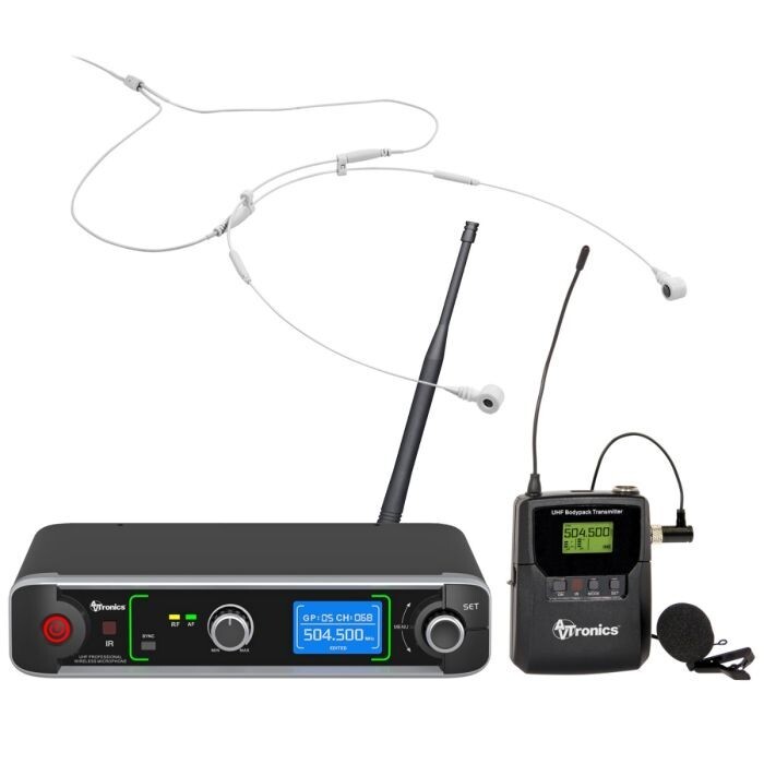 AVTronics 200 Channel Mic with Both Lapel and Collar Worn Mic – White