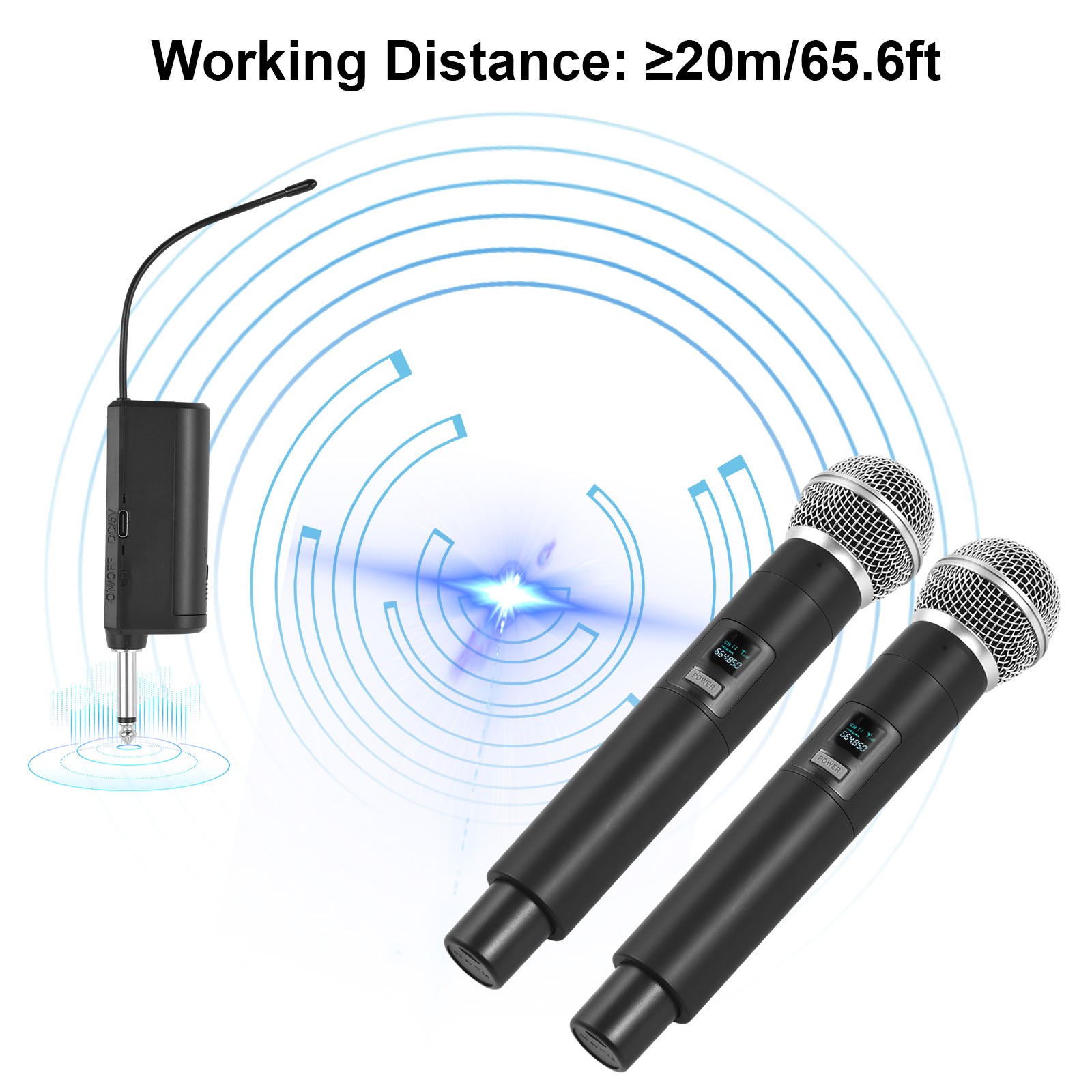 UHF Wireless Microphone System Handheld Dual Mic With Receiver Transmitter L9Z6