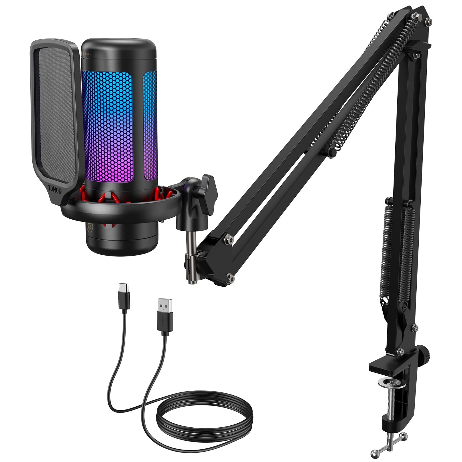 Gaming Microphone Set with Boom Arm, Vocal Condenser Microphone for PC with S…