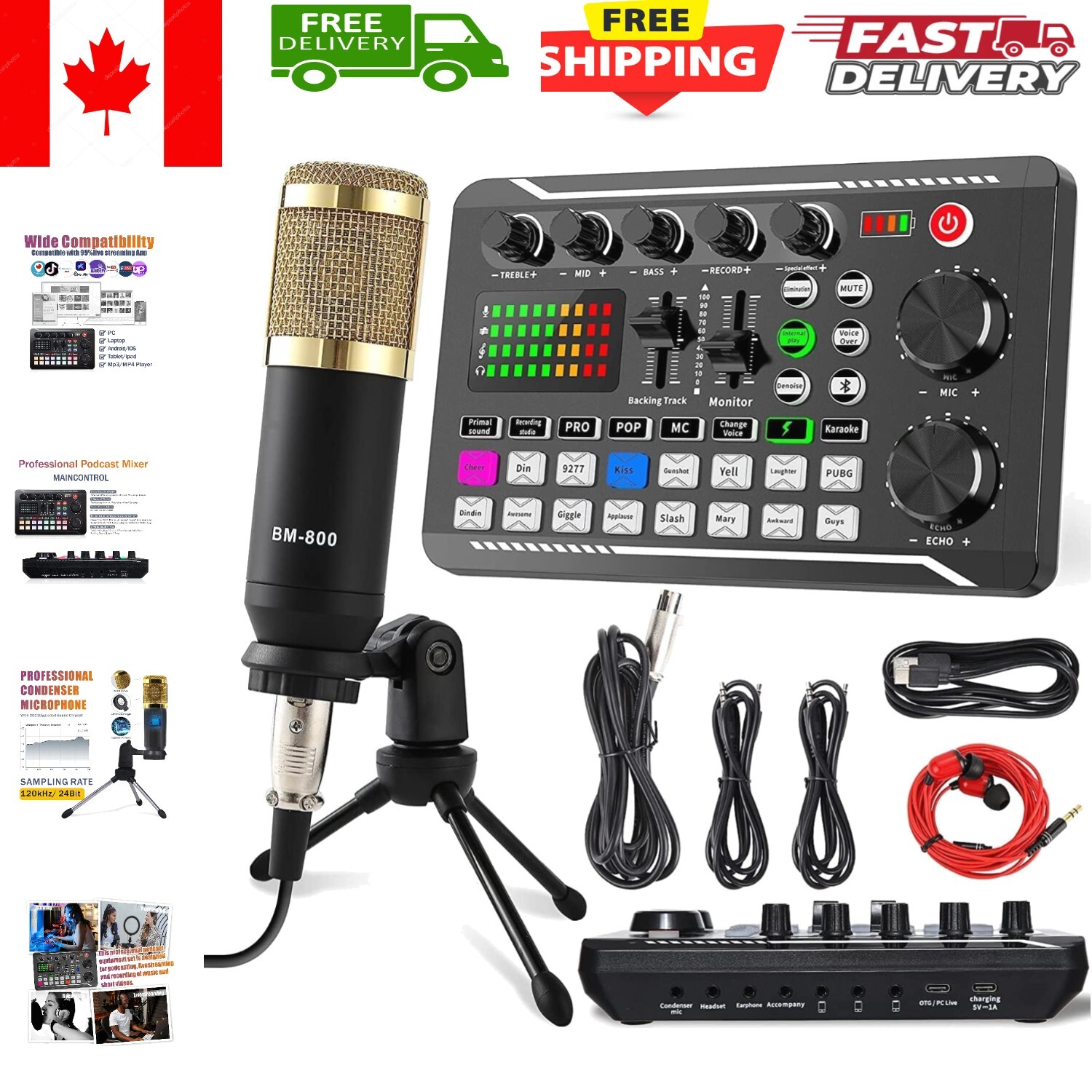 High-Quality Podcasting Kit with Cardioid Microphone, Mixer & Sound Effects