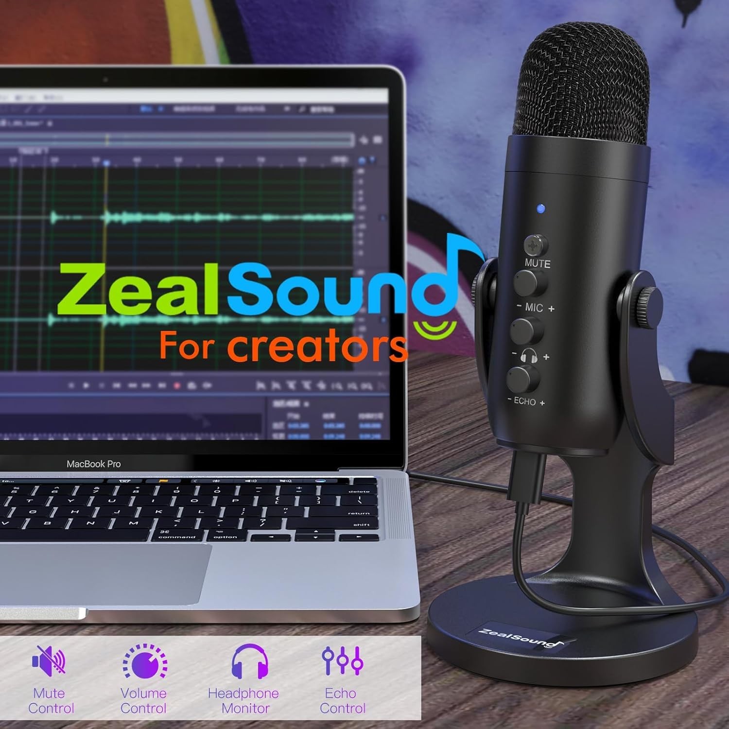 Podcast Microphone for PC, Noise Cancellation USB Mic with Gain, Volume Adjustme