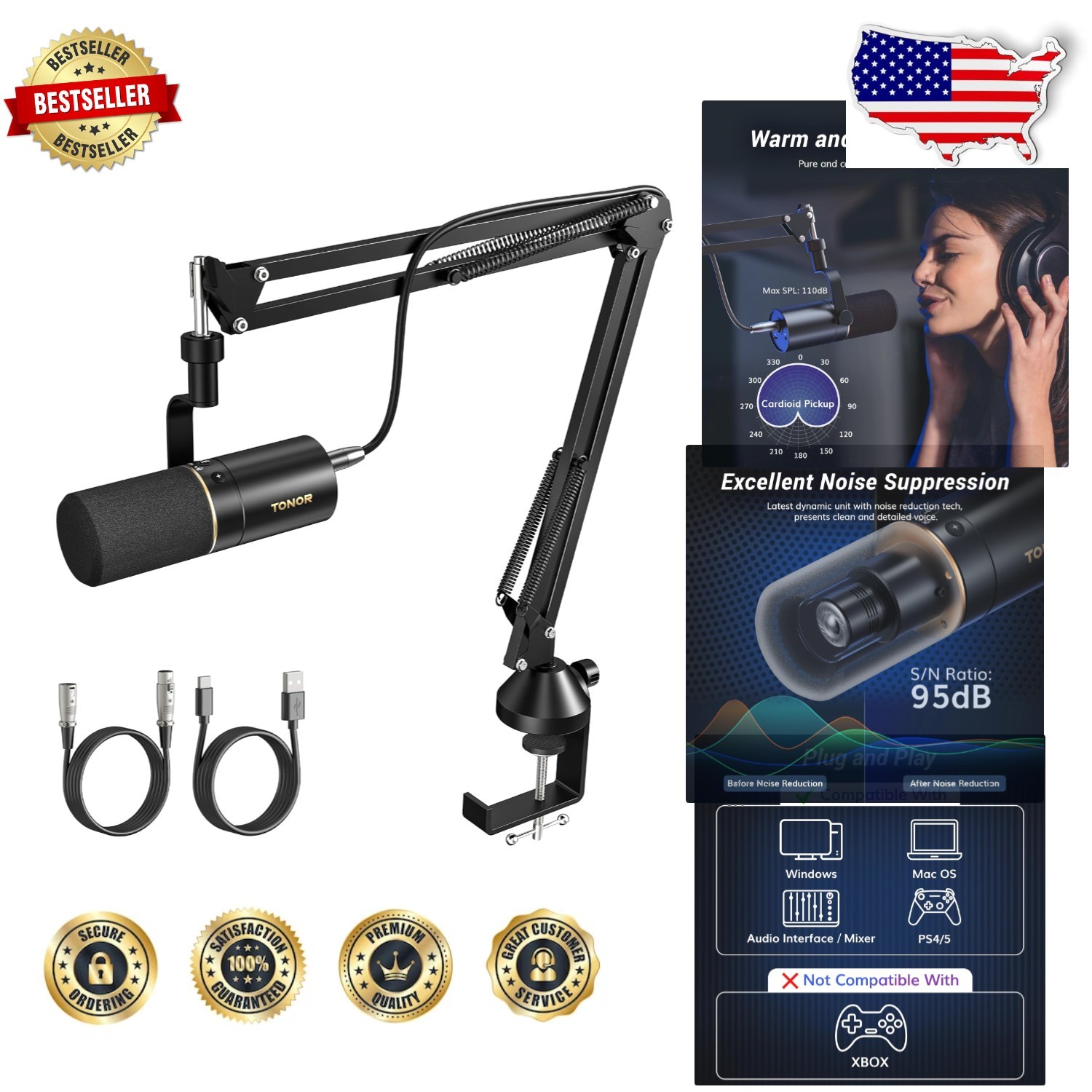 High-Fidelity Podcast Mic: XLR/USB, Cardioid Studio, Mute, Volume, Boom Arm Kit