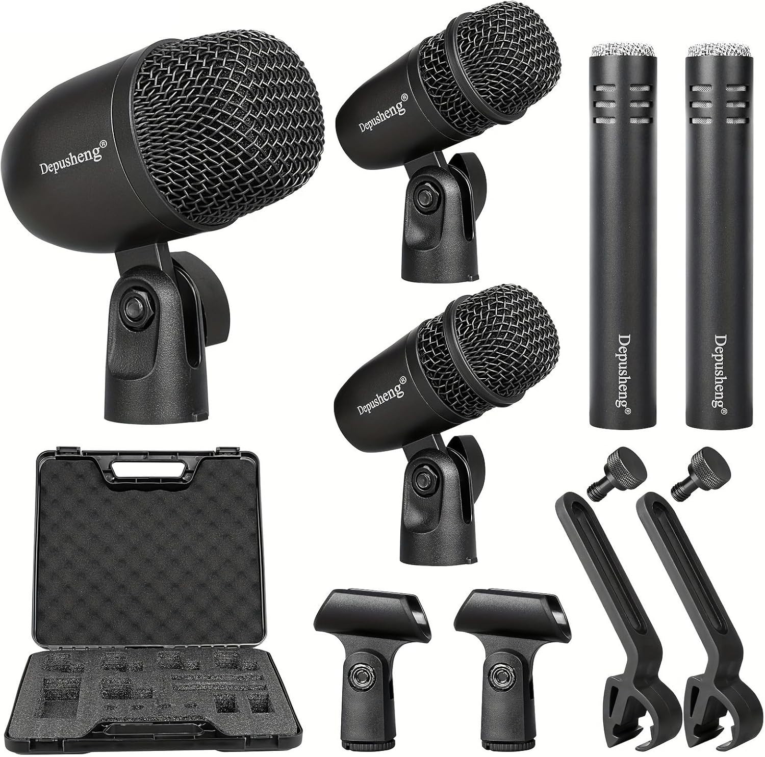 5-Piece Wired Dynamic Microphone Kit for Drums and Vocals – Sturdy Metal Design