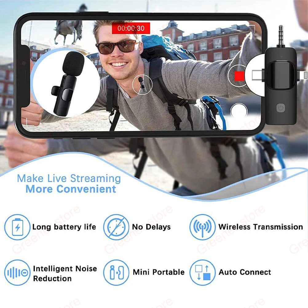 3IN1 Lavalier Microphone Wireless Audio Video Recording Mic For Android / iPhone