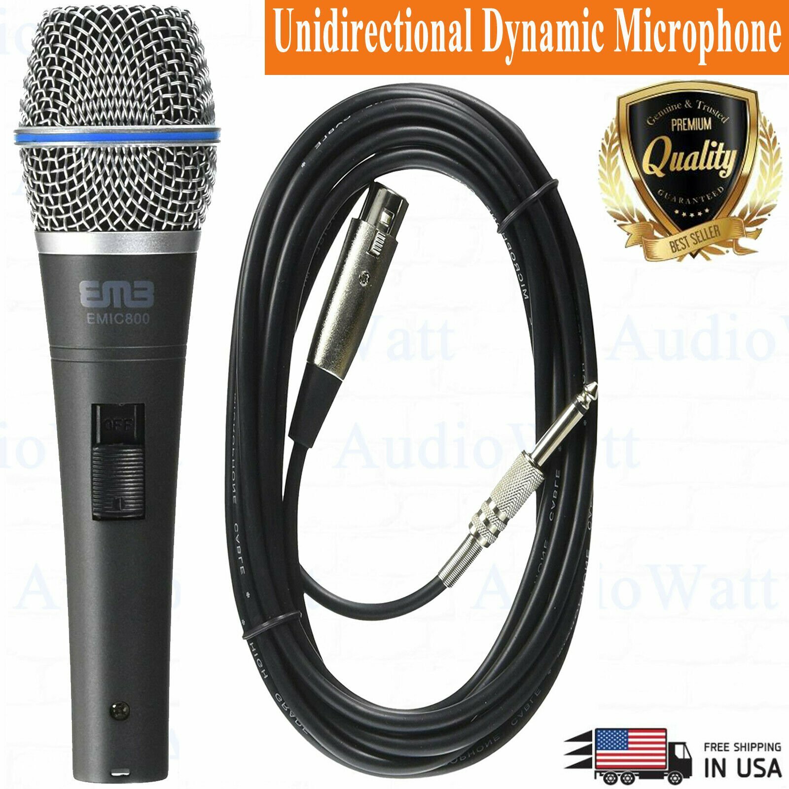 EMB Dynamic Microphone Mic w/Extra Adapter Karaoke Systems & Computers 6.3mm