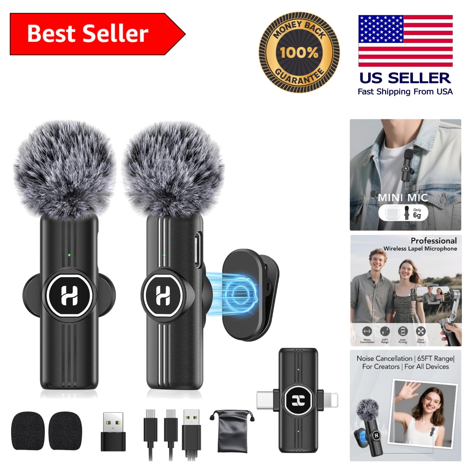 Rechargeable Wireless Lavalier Mic with Omni Sound for Tiktok, Vlog & YouTube