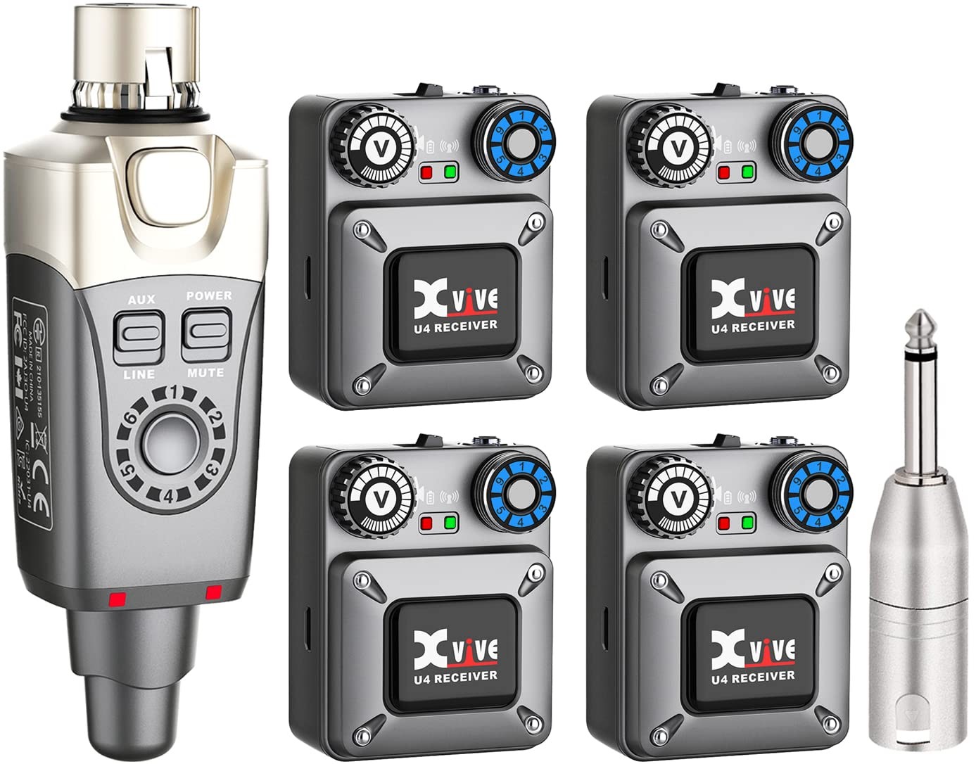 Xvive U4R4 Wireless inEar Monitor System Set with Transmitter and Four Receivers