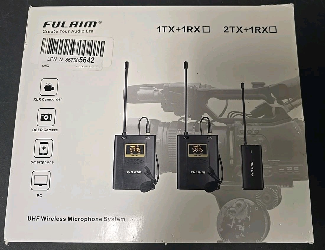 FULAIM 2TX + 1RX UHF Wireless Microphone System, New