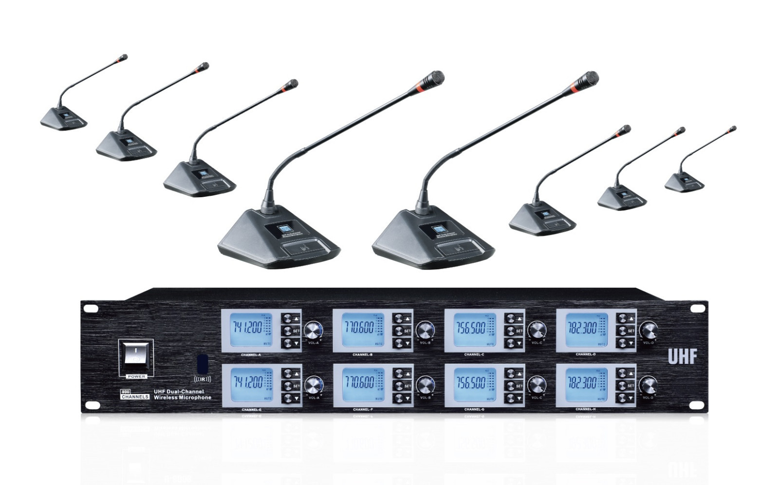 Delegate Microphone System UHF PRO 8 Channel Wireless Conference Room Mic Set