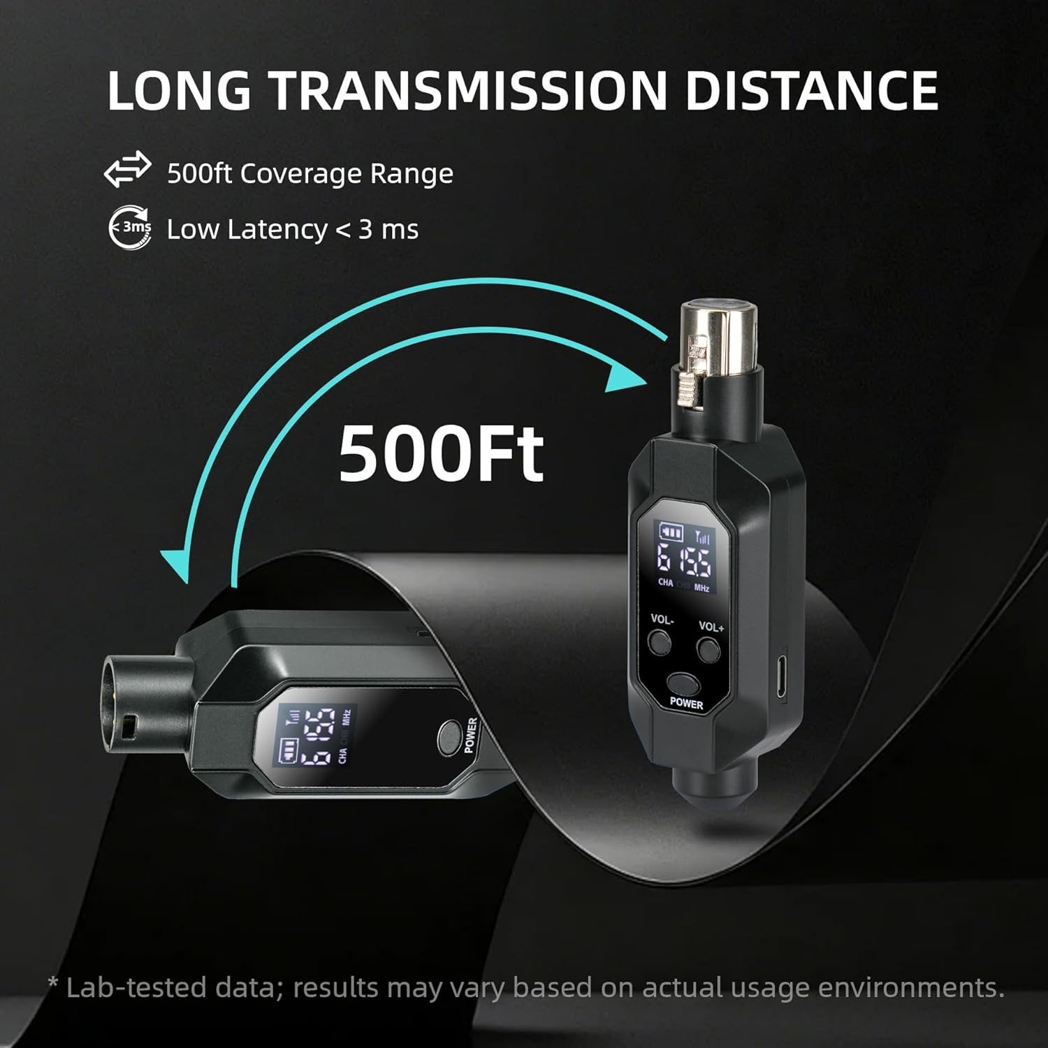 Wireless XLR Microphone Transmitter Phantom Power, 2.4G Auto Noise Reduction, Re