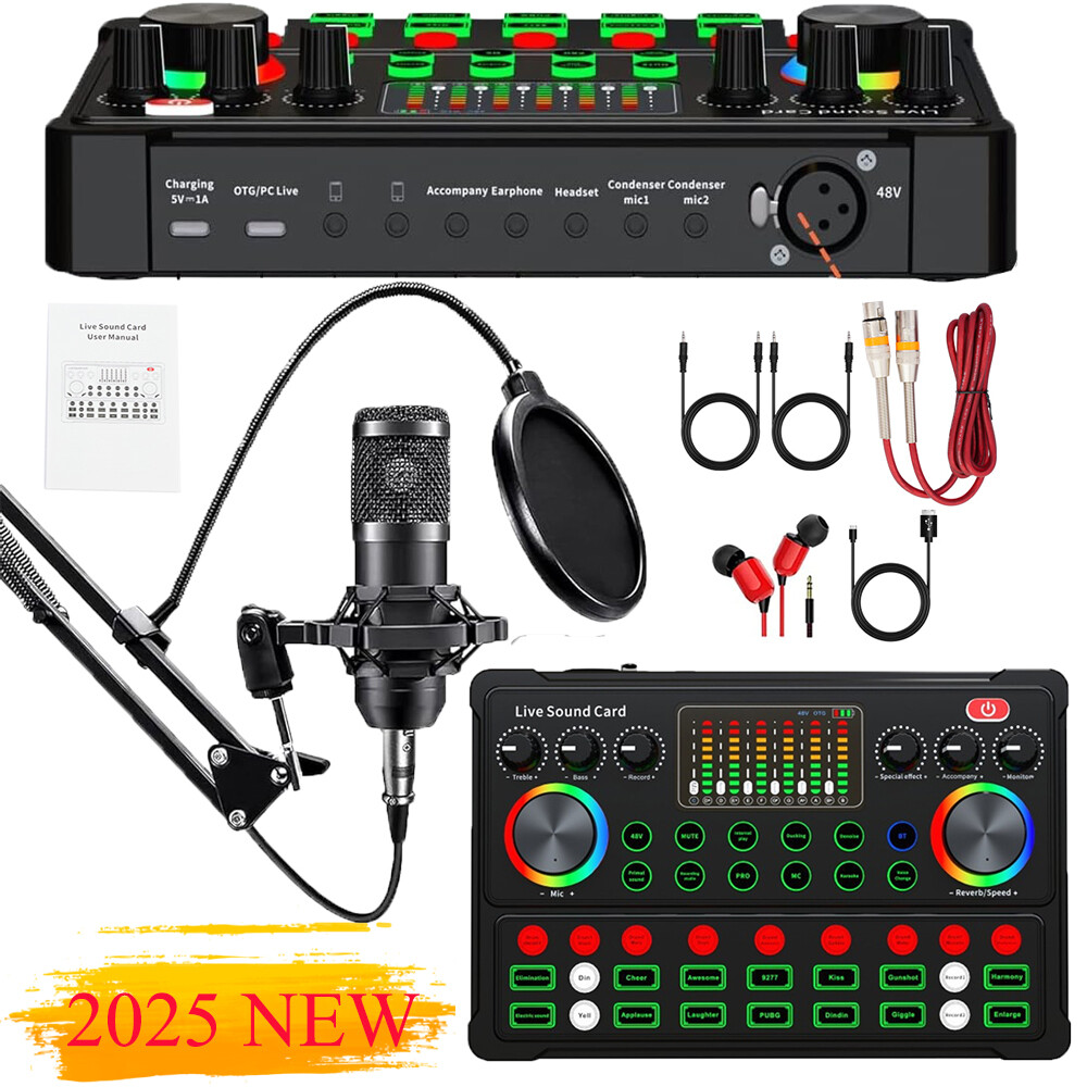 48V Condenser Microphone Set Complete Home Studio Recording Kit Mixer Condenser