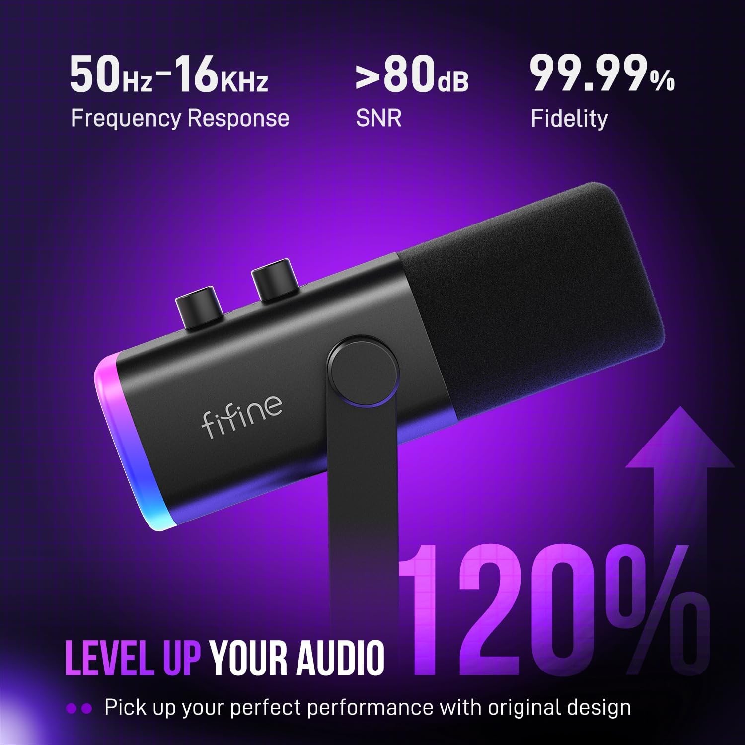 USB/XLR Dynamic Microphone RGB Streaming Podcast Mic w/ Mute Stand AM8