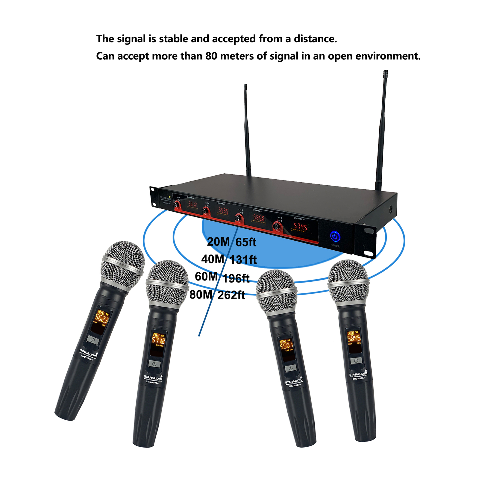 4CH Audio Wireless Microphone System 4 Channel UHF Handheld Church Audio KTV Mic