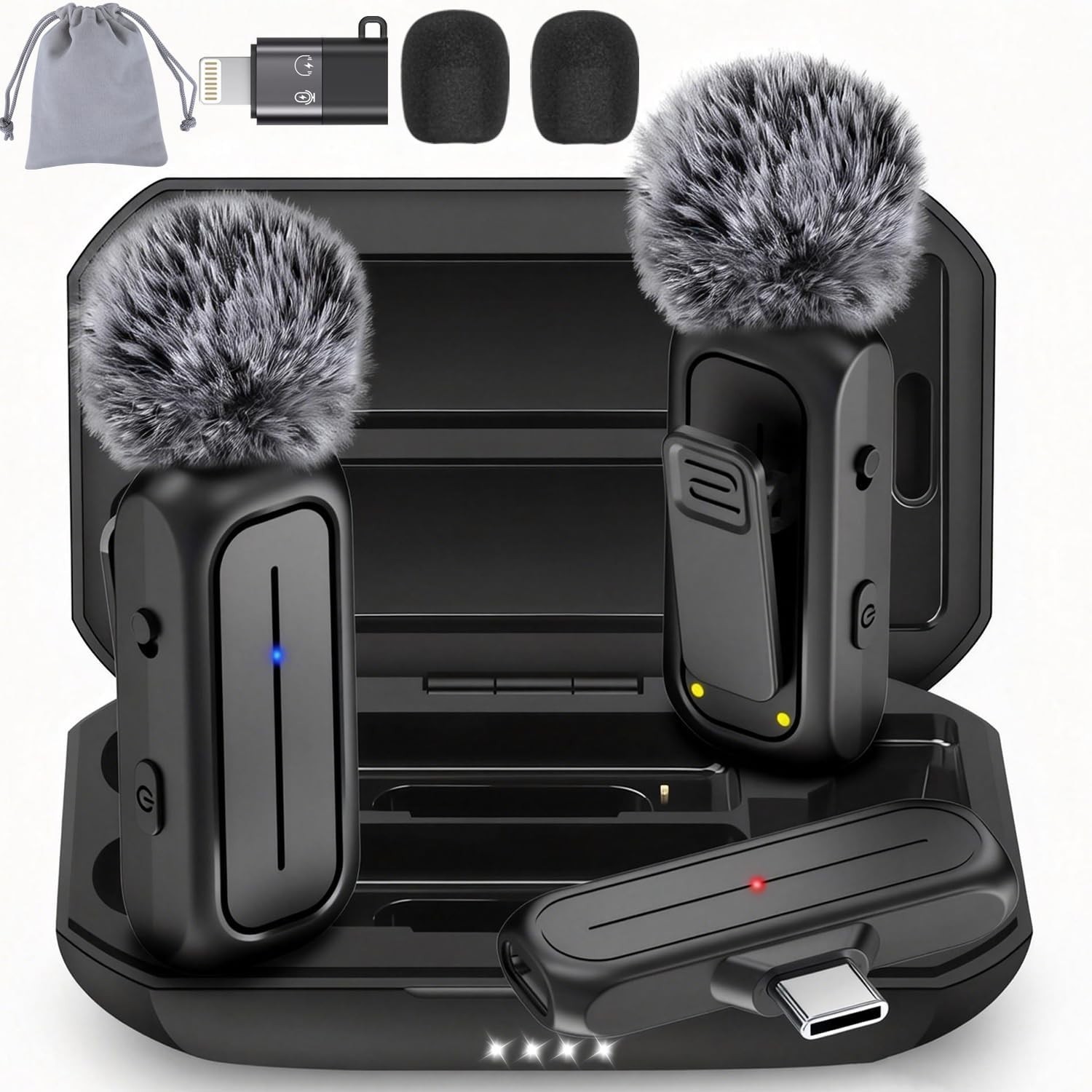 Dual Wireless Mini Lavalier Microphones with Charging Case – 6 Hour Battery Life