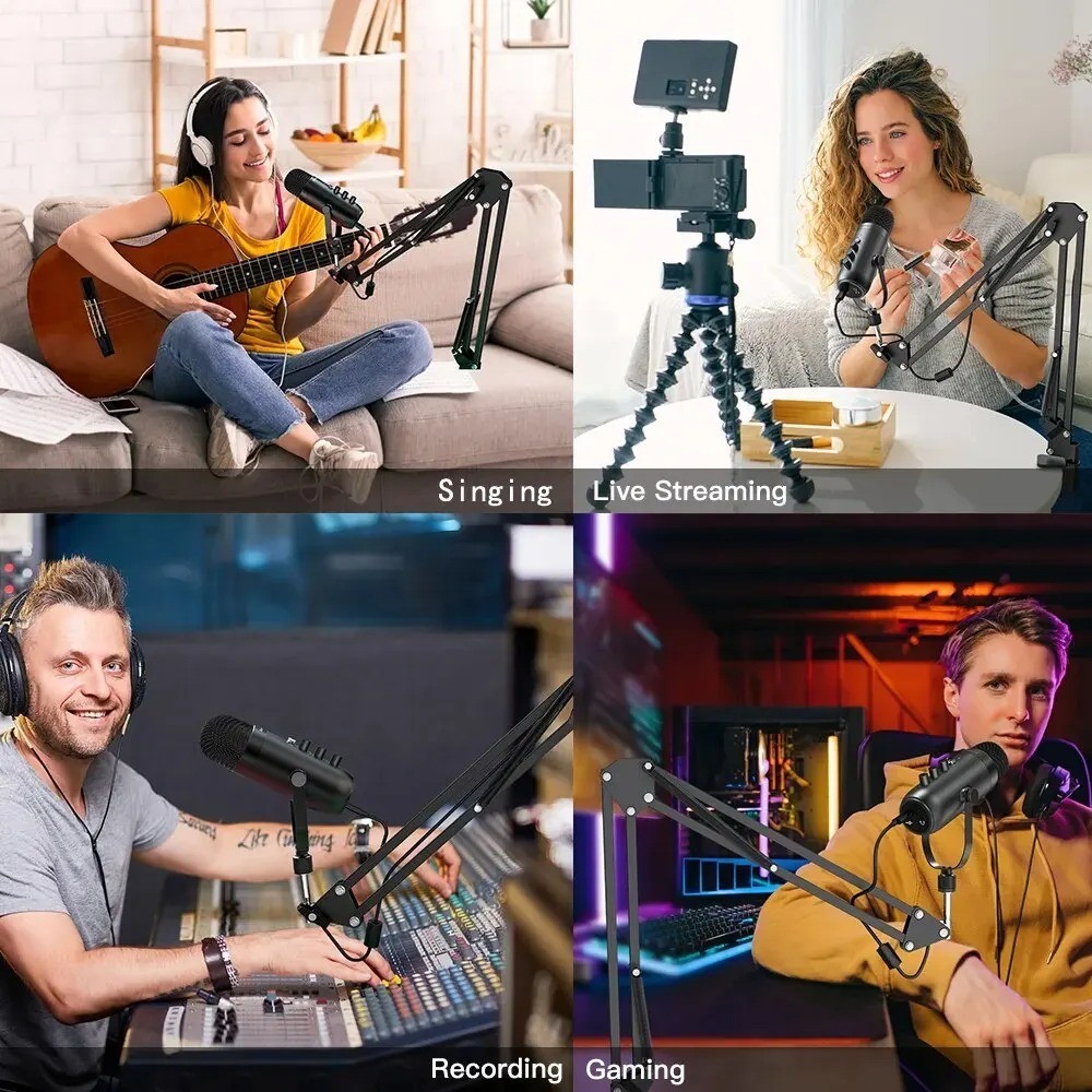 Professional USB Podcast Microphone Studio Mic Kit with Boom Arm