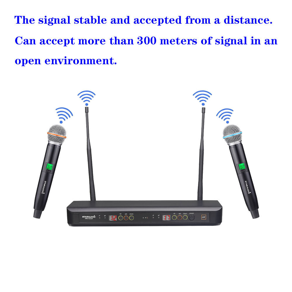 2 Channel Wireless Microphone System UHF Handheld Karaoke Microphone Audio Mics