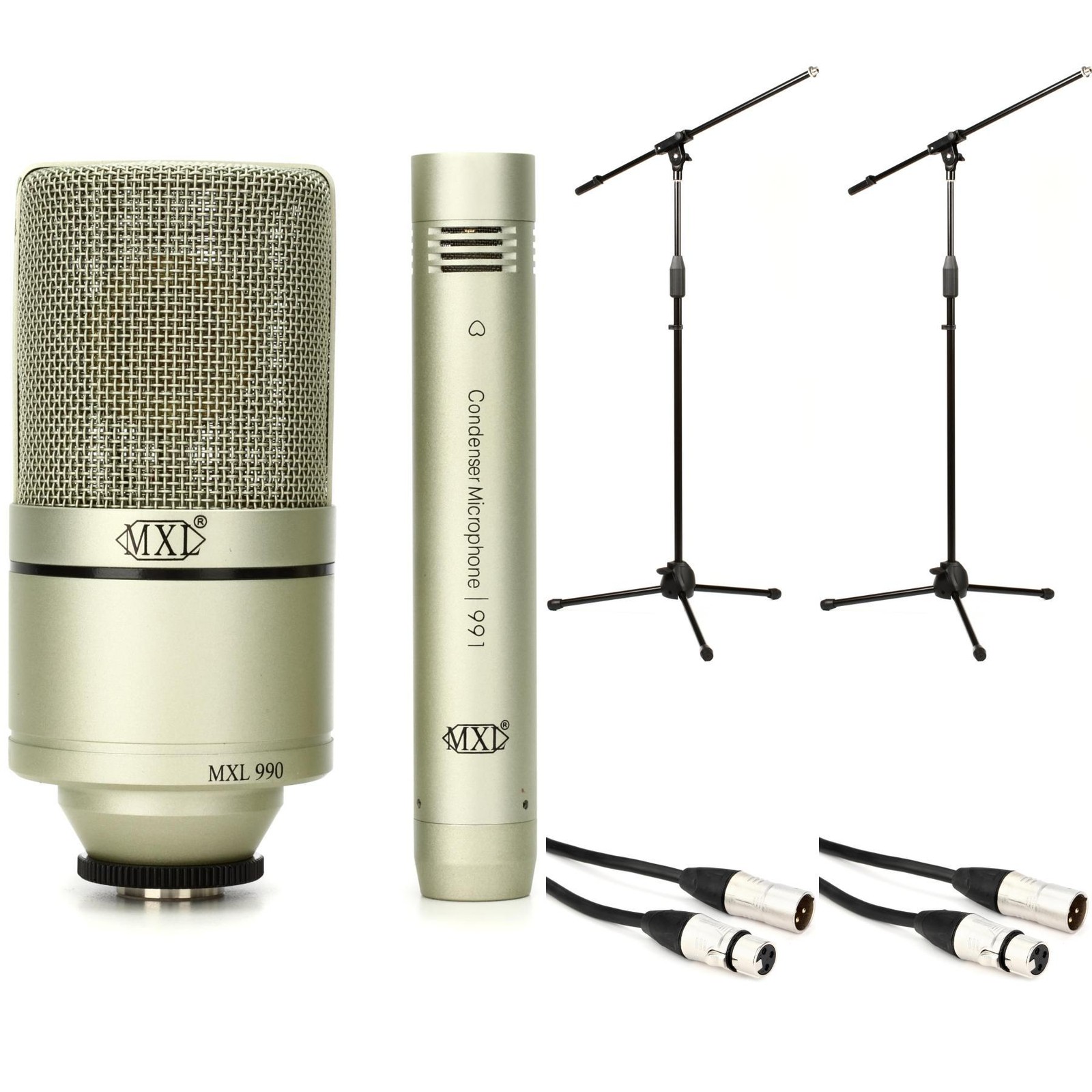 MXL 990/991 Recording Microphones with Stands and Cables