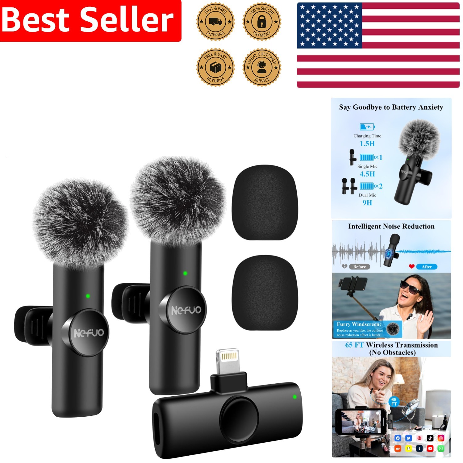 Omnidirectional Wireless Mics for iPhone iPad 2 Pcs Portable Podcast Vlog
