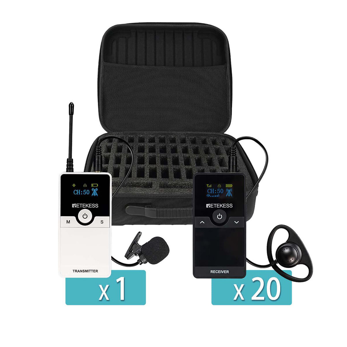 TT116 Tour Guide System Assisted Listening Transmitter 20 Receivers Bag School