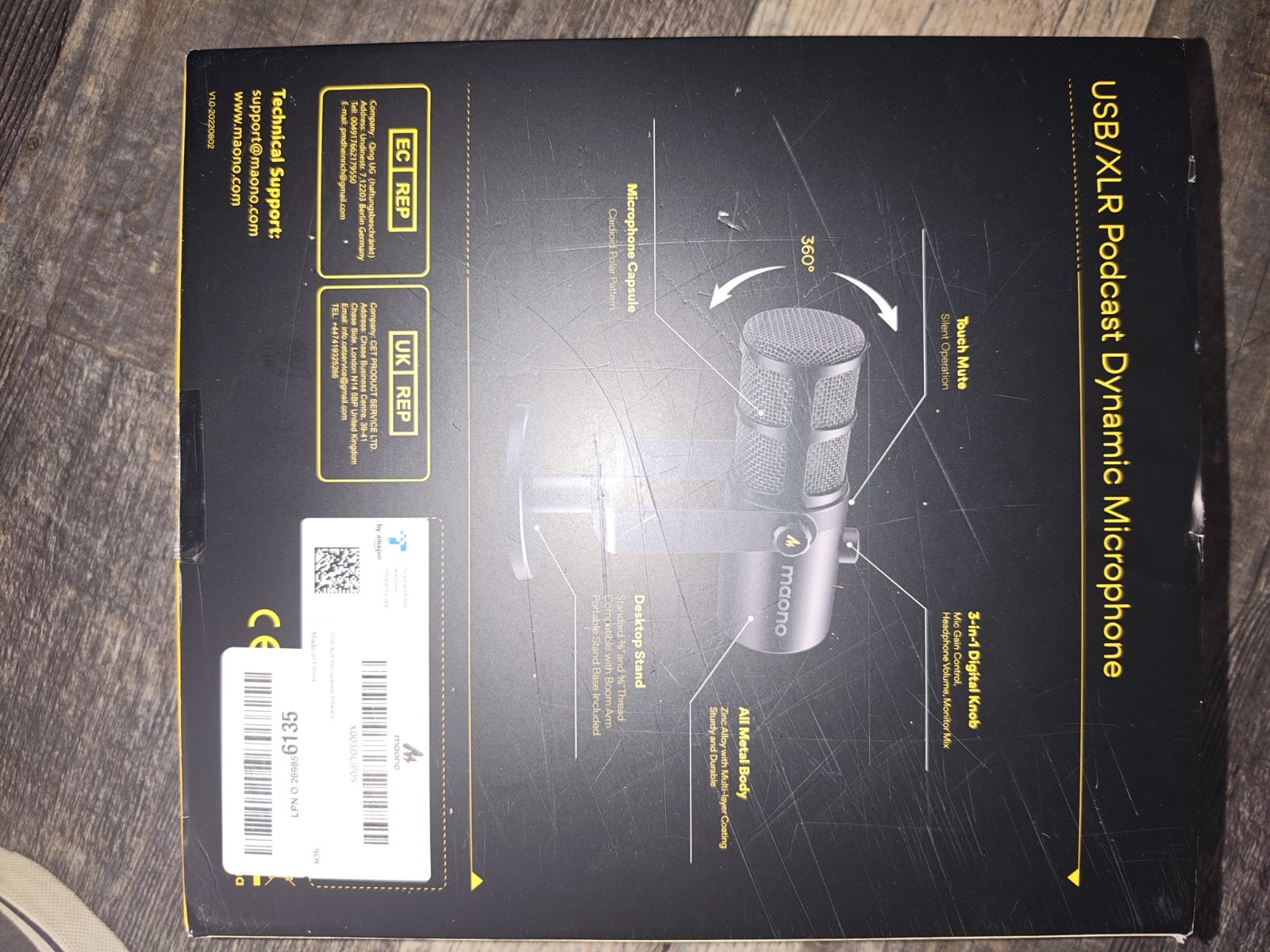 Maono PD400X Dynamic Podcast Microphone USB-C/XLR Cardioid Touch Mute Black