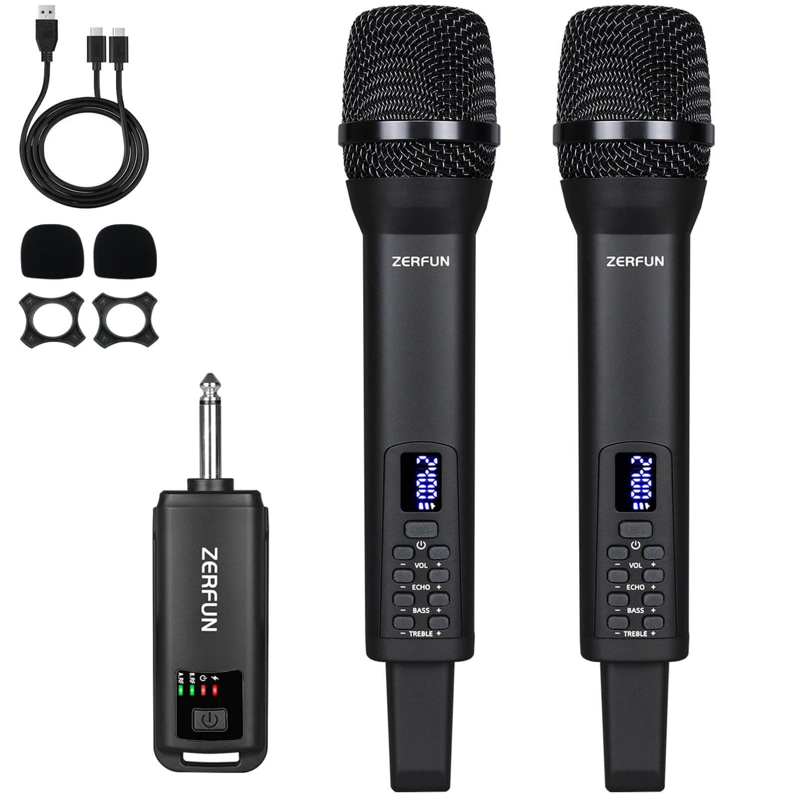 Dual Rechargeable Wireless Microphones, Pro Handheld Cordless Mics System wit…