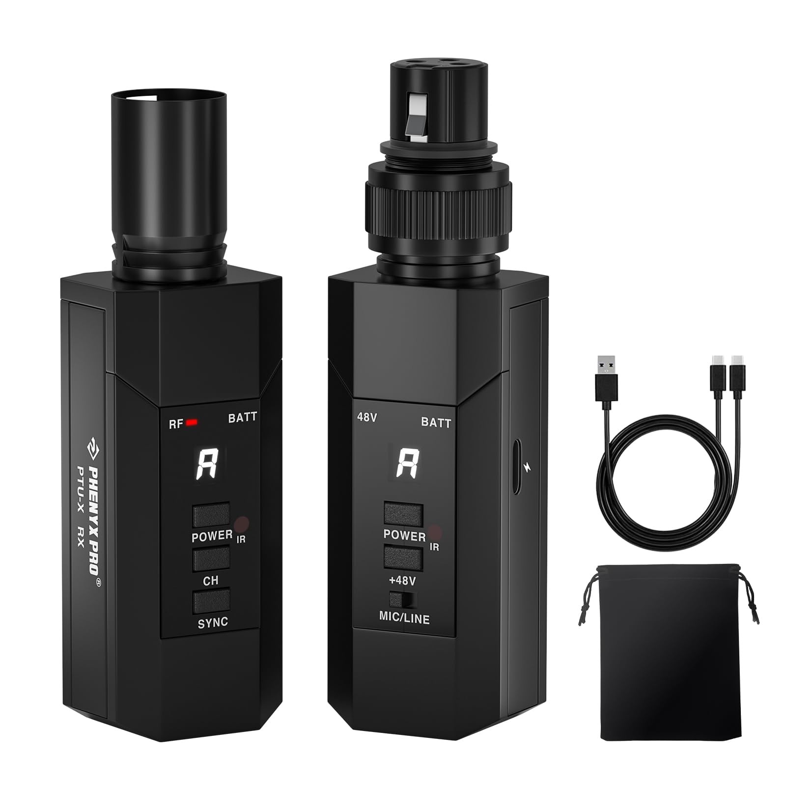 Phenyx Pro Plug-on XLR Wireless Transmitter Receiver System, Black