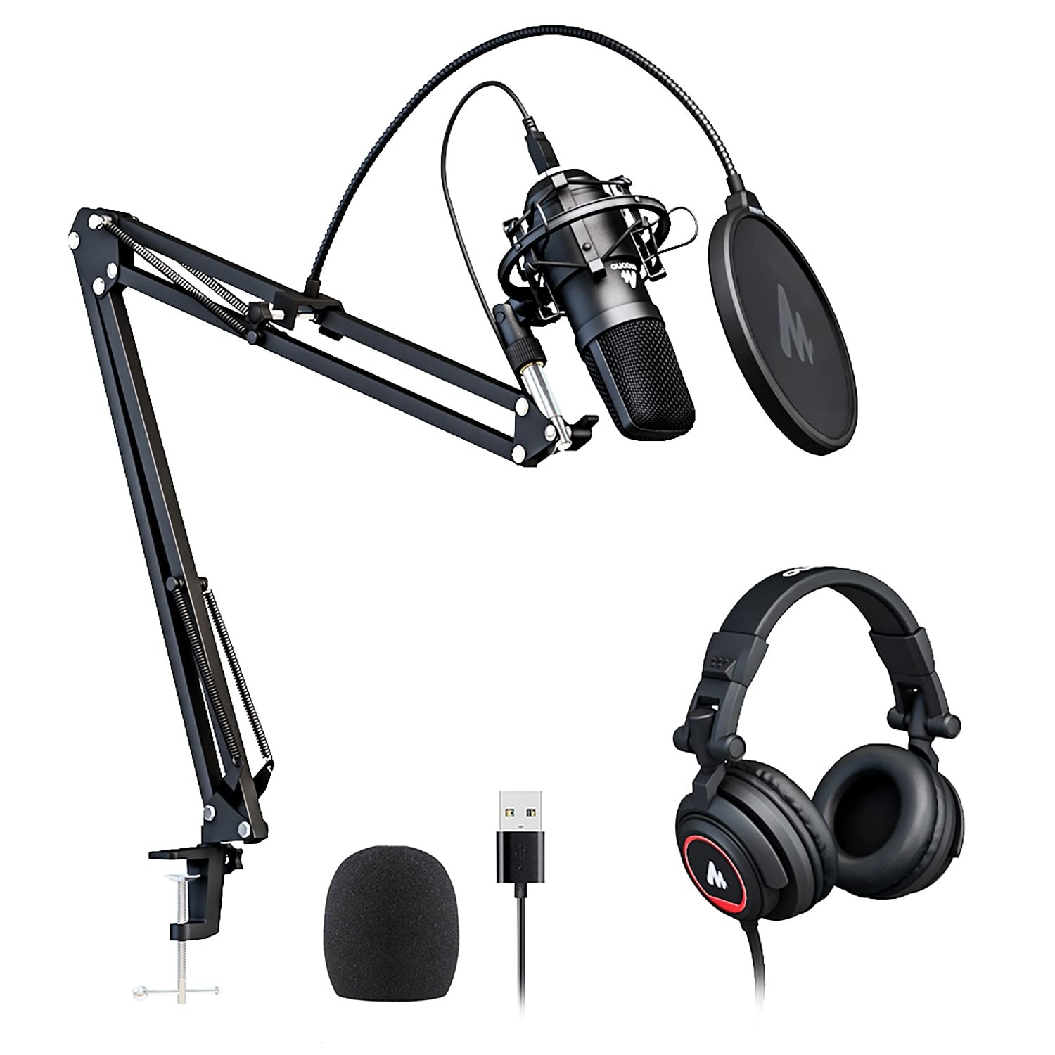 Podcast Microphone with Studio Headphones – 192kHz 24bit for Live Streaming
