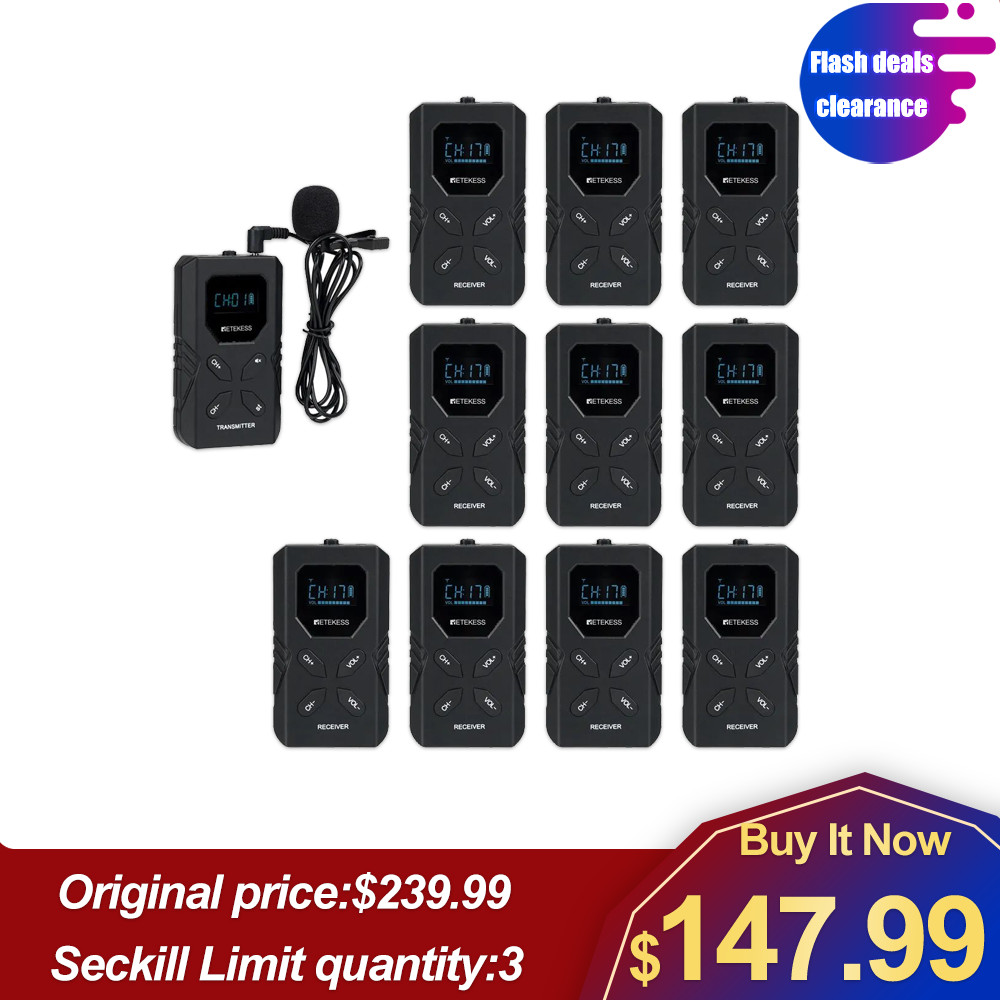 Retekess TT117 Tour Guide Audio System FM Mic Transmitter 10 Receiver Church