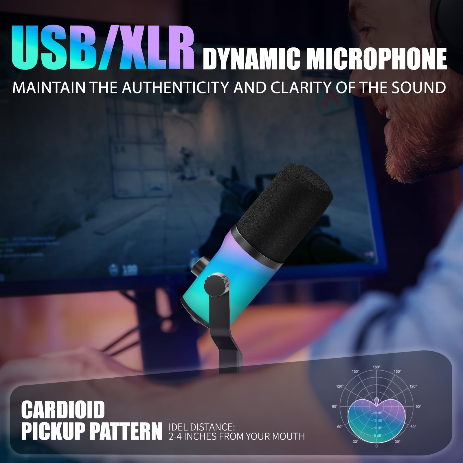 XLR/USB Dynamic Microphone, Dynamic Pc Microphone for Live Streaming and Podc…