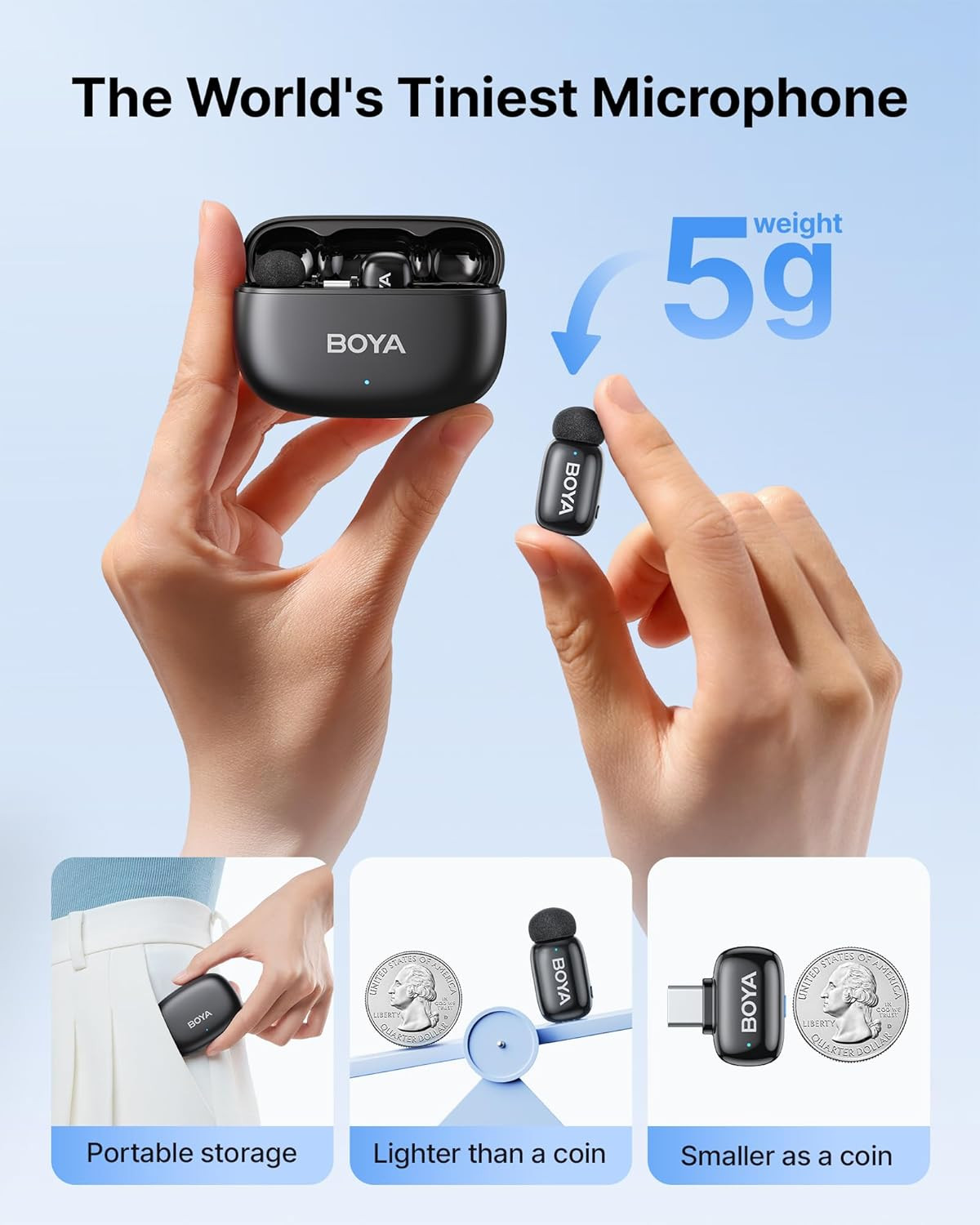 BOYA Mini 2 Wireless Lavalier Microphones for Iphone 15/16/17 & Android, AI Nois