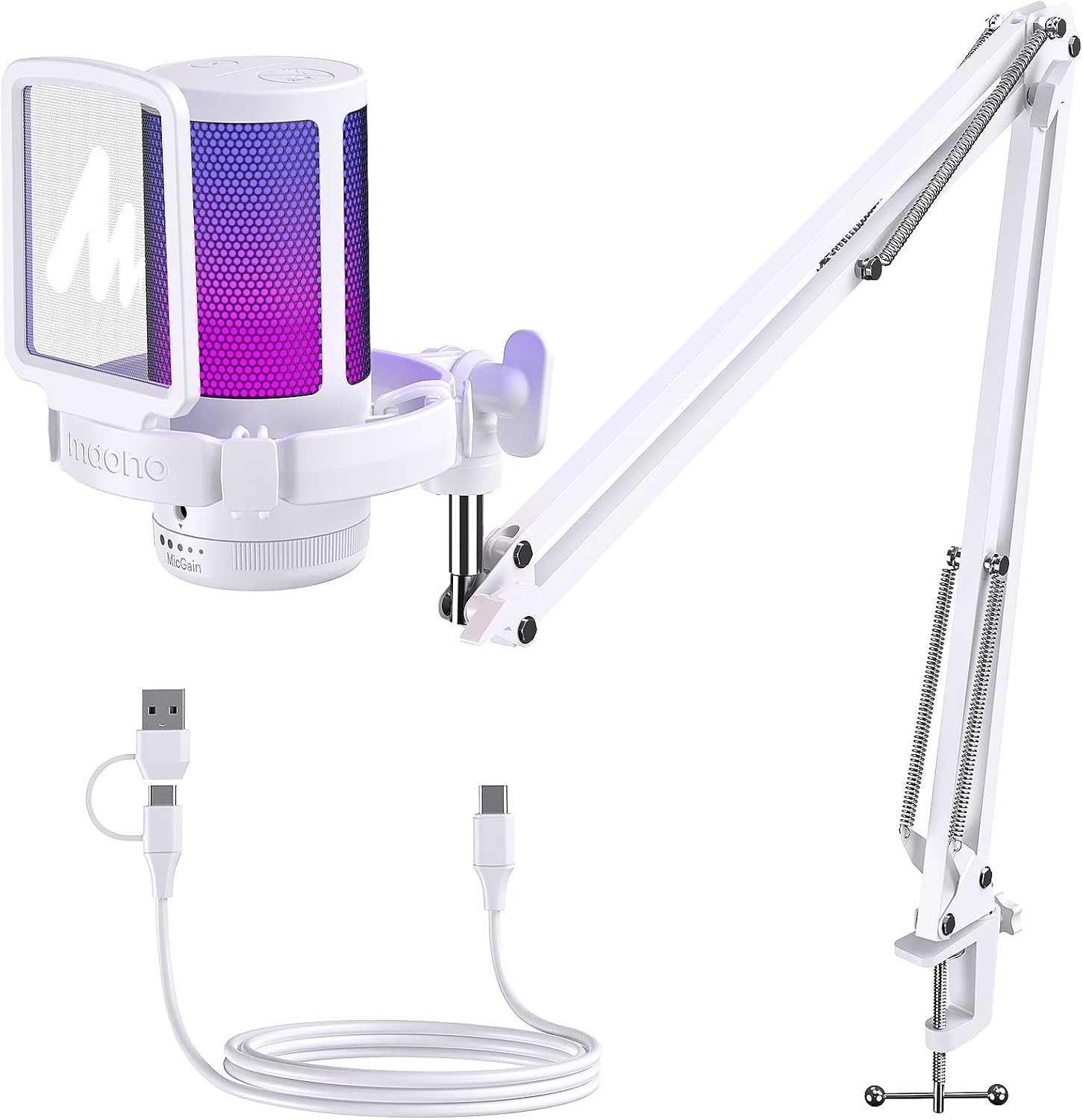 USB Microphone for PC with Clear Voice & Noise Reduction | RGB Lighting, Tap-…