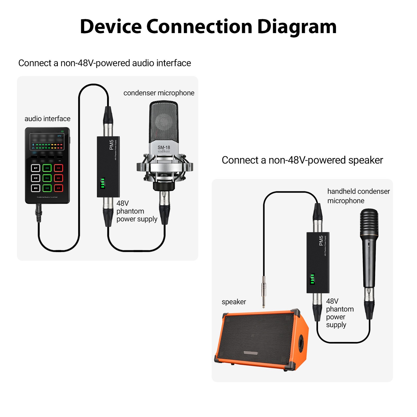 Portable Phantom Power Supply For Condenser Microphones Mic Preamp