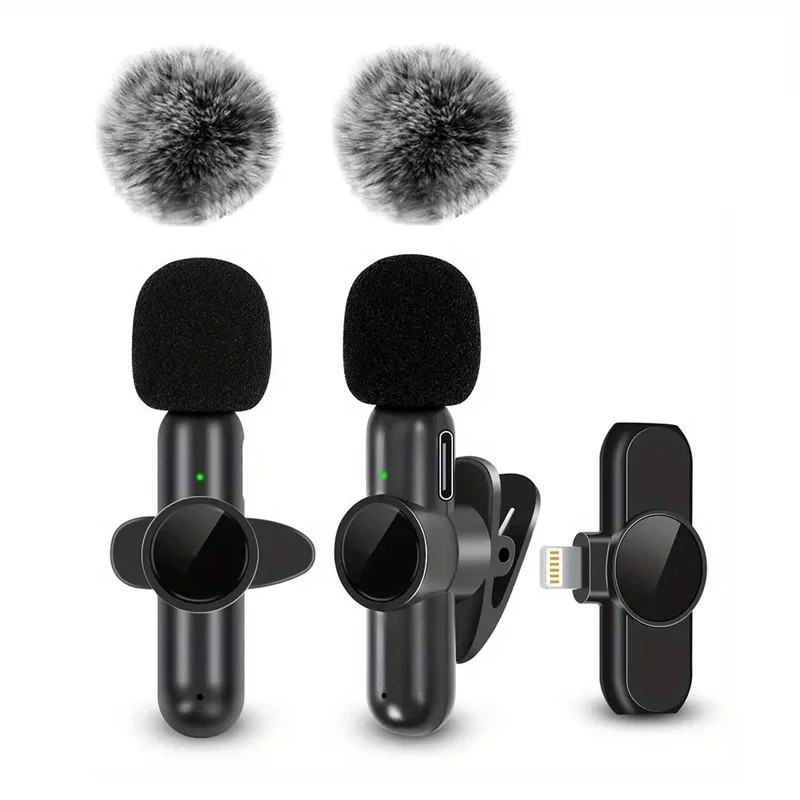 Wireless Lavalier Microphone Mini Clip-On Mic for iPhone Android USB-C