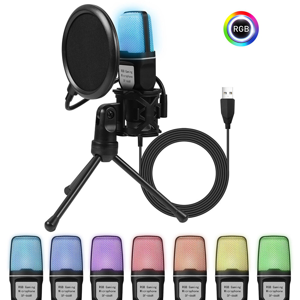 Condenser Microphone USB Mic Desktop/Tripod RGB Music Video Live Tiktok Youtube