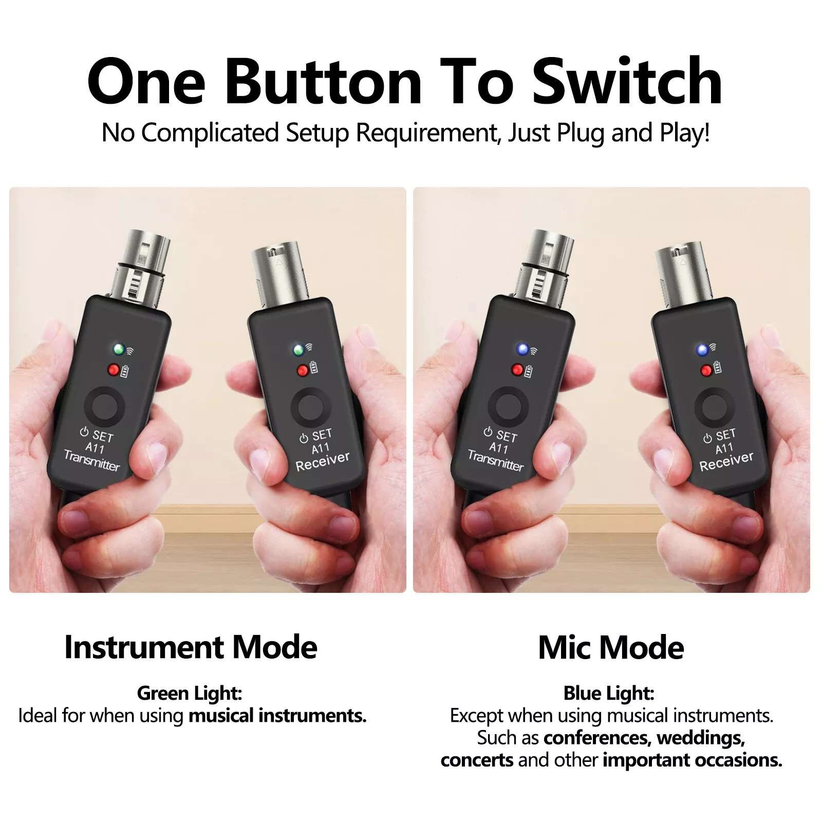 Professional Wireless Transmitter&Receiver Multiple Microphone Compatibility